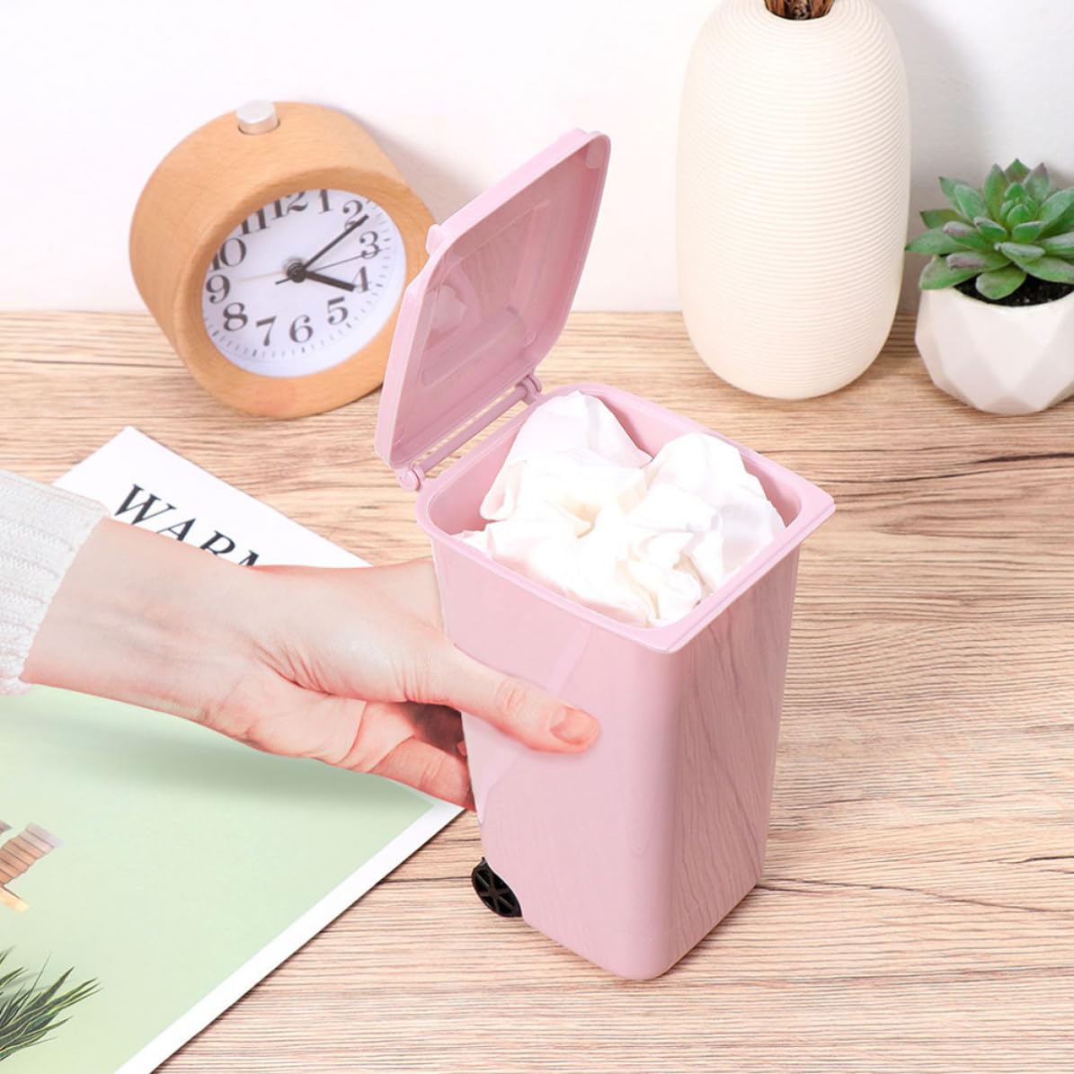Contenitori per Rifiuti da Scrivania in Plastica Set 4 Pezzi Design a Conchiglia, Mini Secchi per Spazzatura Colore Casuale per Camere e Ambienti Interni