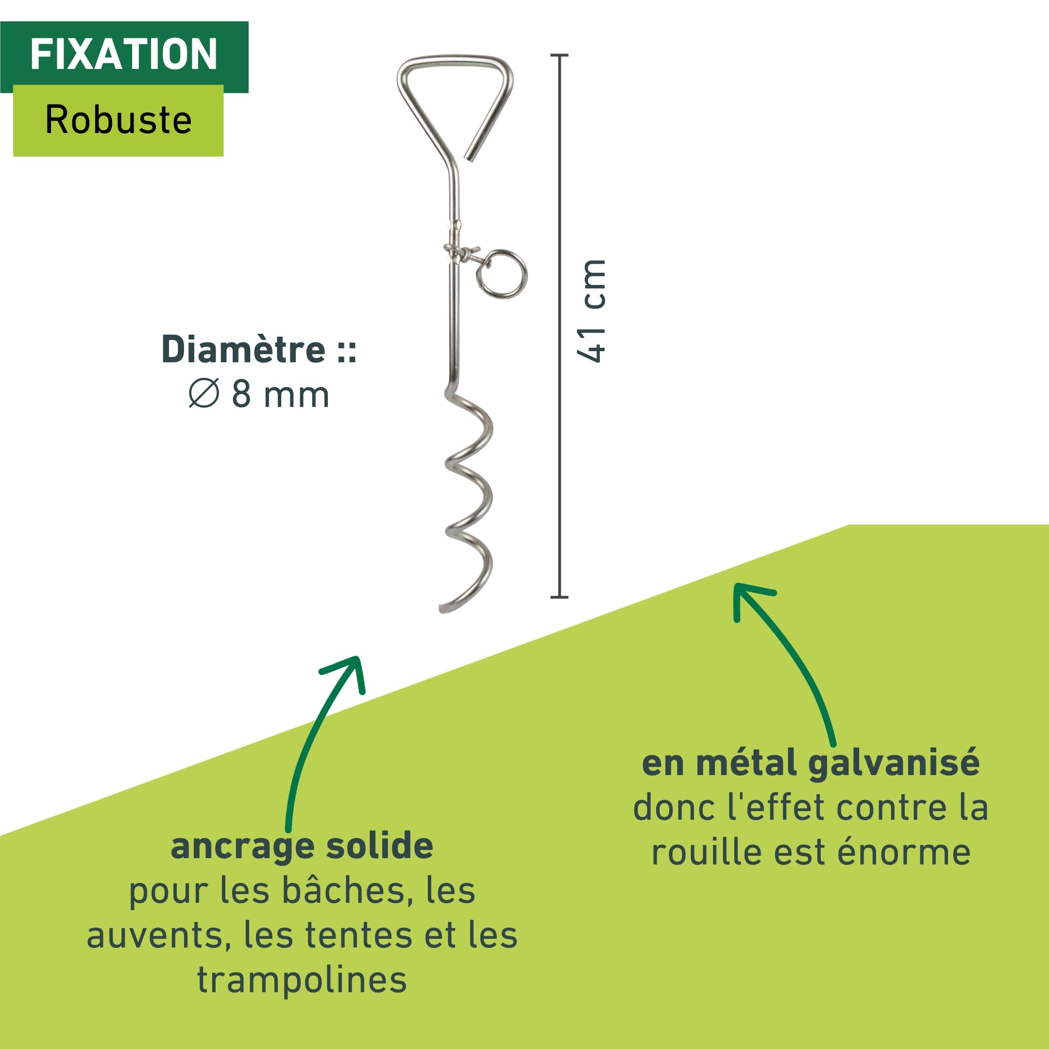 Windhager Piquet d'ancrage au sol en spirale - Piquet pour laisse de chien - Piquet de pose pour chien - Spirale pour le jardin - 41 cm x 8 mm - 07134