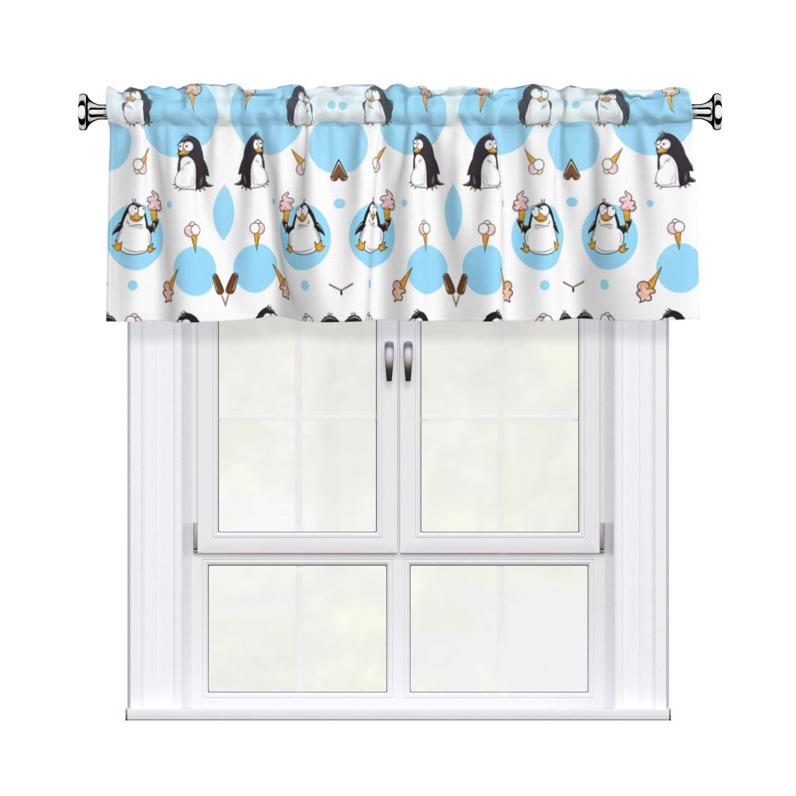 WHJDPP Cute Penguins Prints Curtain Valance 54x18 Inch - Peach Skin Window Cover with Printed Design, Filtering Light for Kitchen Decor