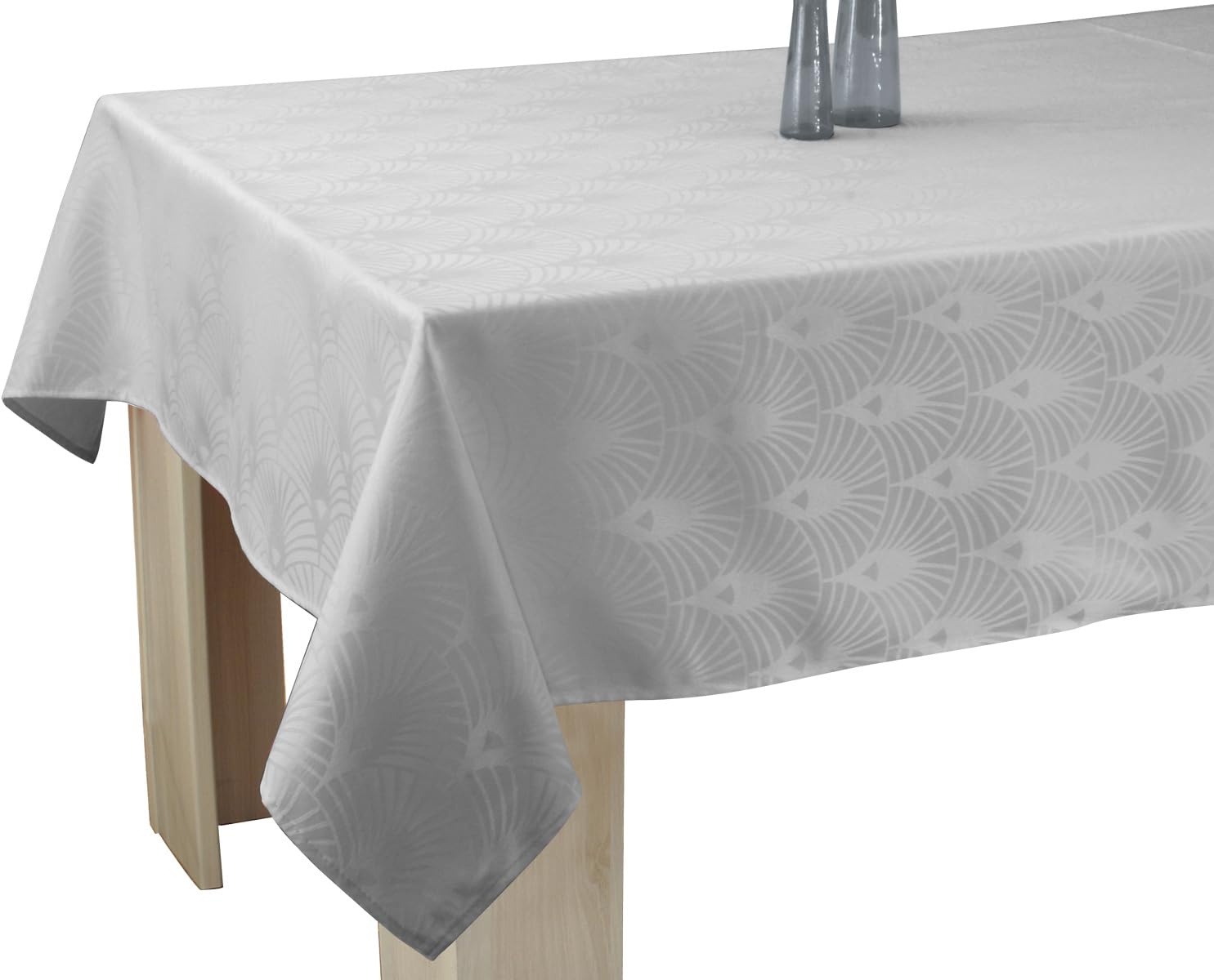Le linge de Jules Stain-Resistant Damask Tablecloth 150 x 150 cm Pearl Grey, 118.1 x 59.1 inch (Square) - Image 3