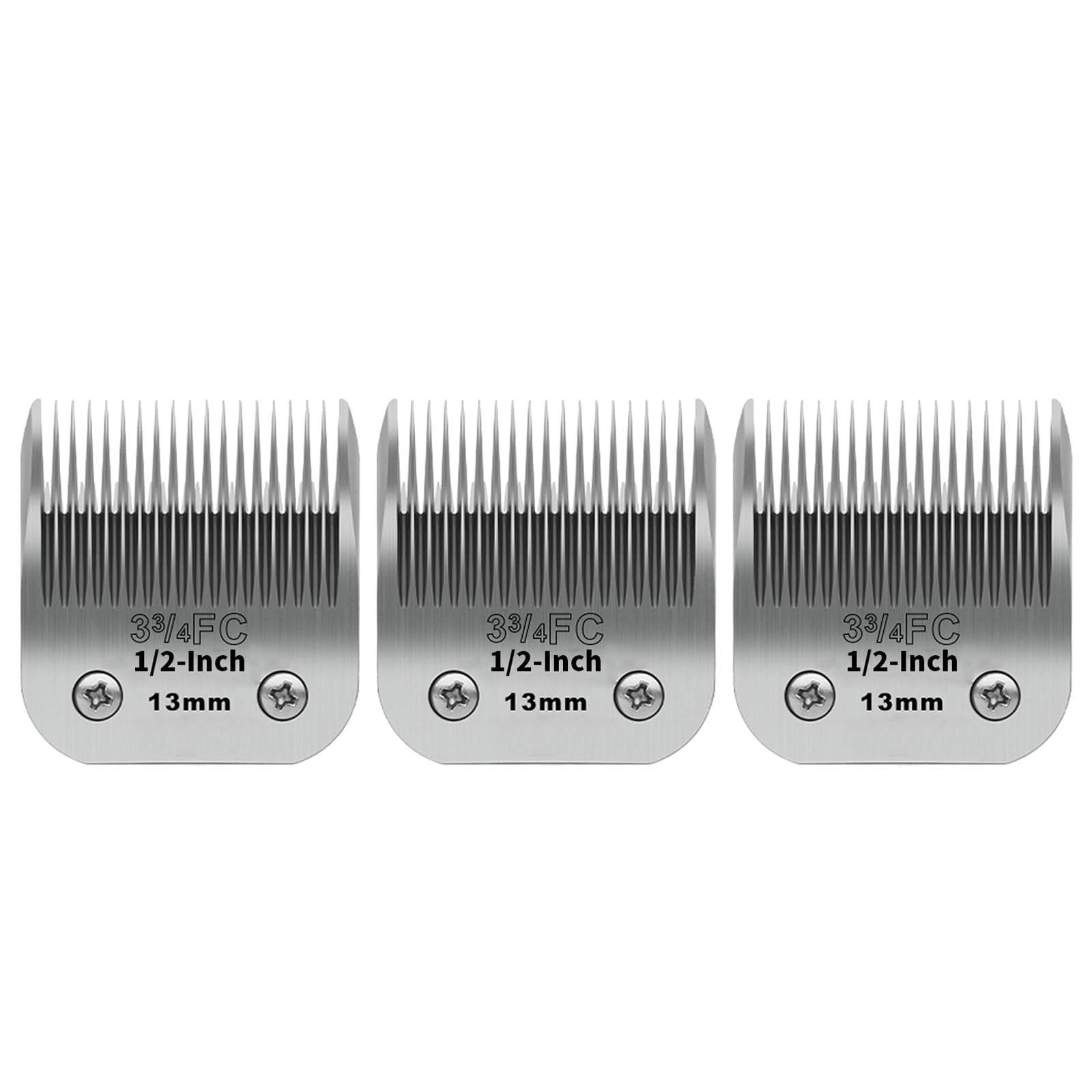 ZATEIRL 3-Pack 3-3/4FC Detachable Dog Grooming Clipper Blades β Silver Stainless Steel β Compatible with Andis, Oster A5, Wahl KM10, Moser, Heiniger β 1/2" (13mm) Cut Length