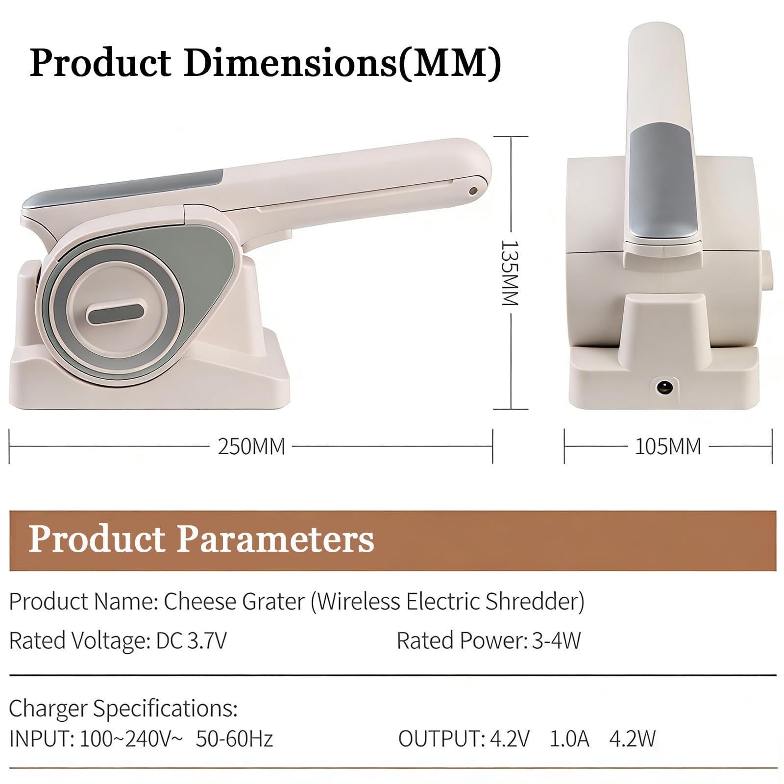 Rallador de queso eléctrico inalámbrico, cortador giratorio recargable con 2 cilindros, automático para queso, nueces, chocolate y verduras