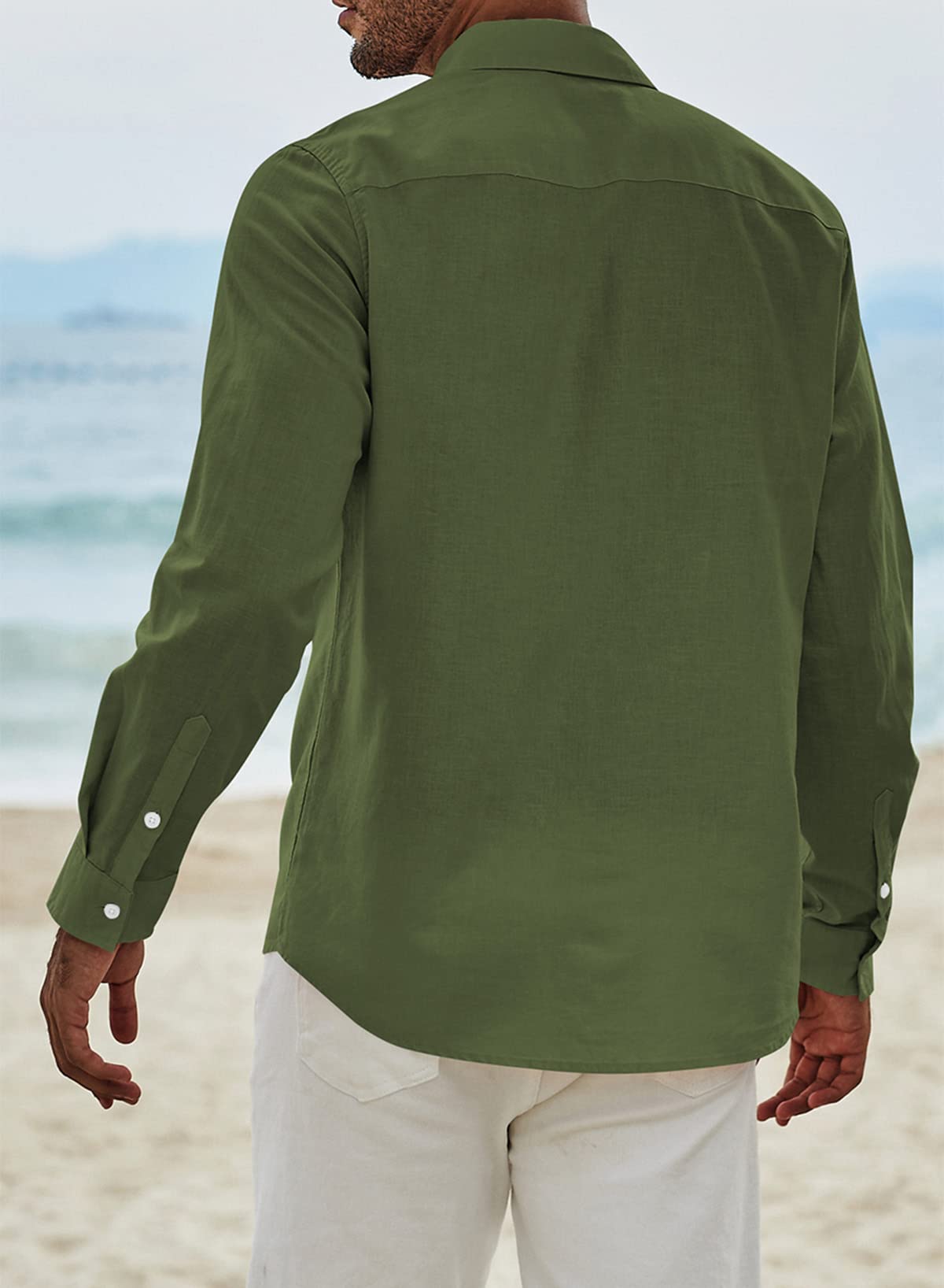 Elegancity Camicia Lino Uomo Manica Lunga Elegante Camicia Uomo Casual con Bottoni Cotone Regular Fit con Bottoni Tinta Unita