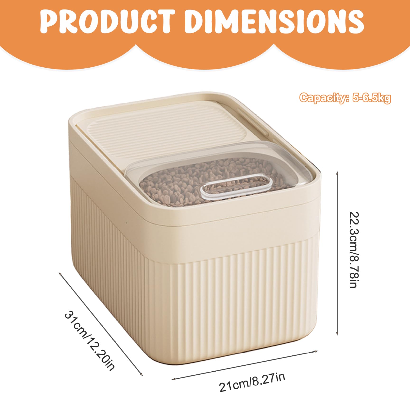 Contenitori per alimenti per animali domestici, 5-6,5 kg, contenitore per alimenti per gatti e cani, con coperchio ermetico e misurino, in polipropilene ecologico e robusto.