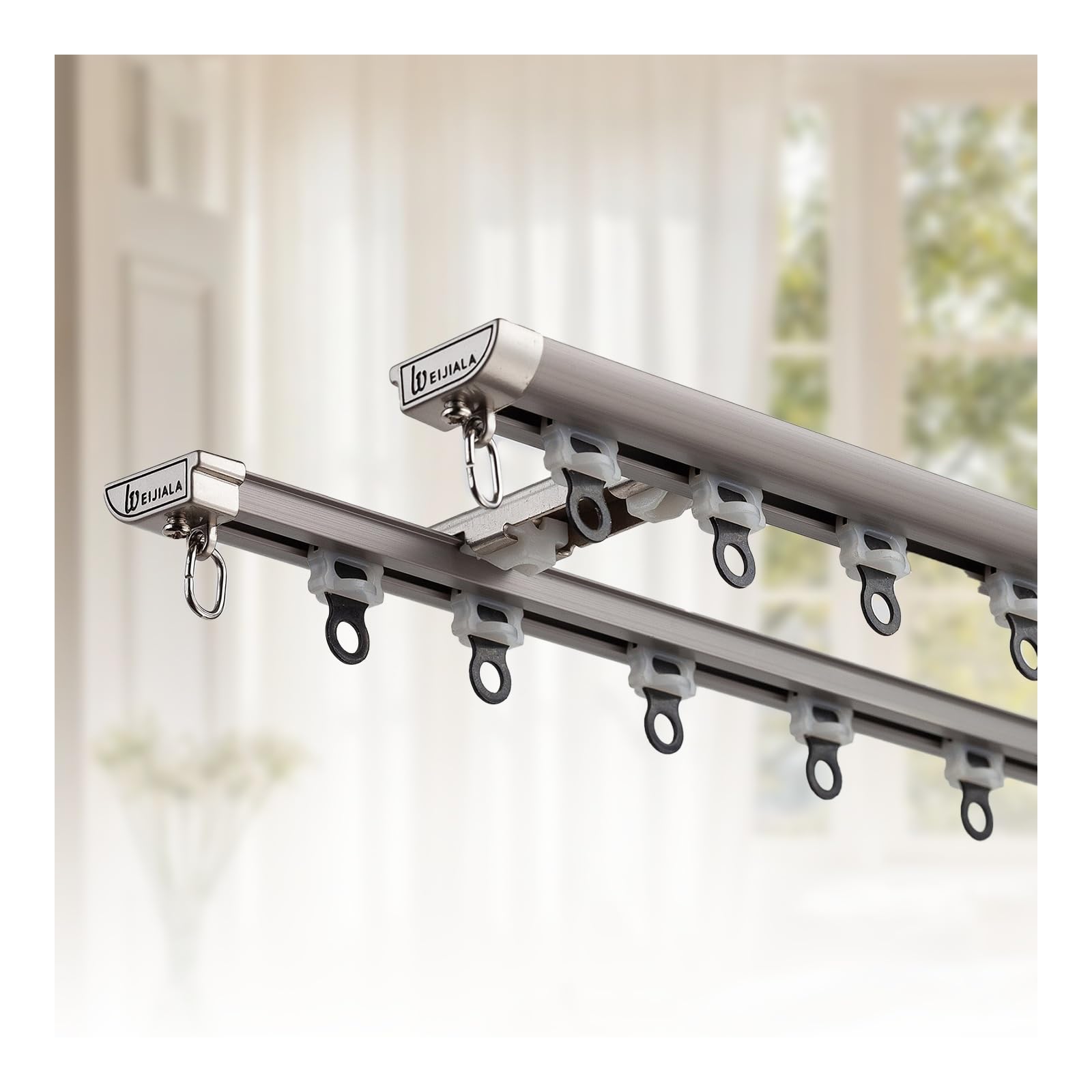 Podwójny system szynowy do montażu sufitowego, aluminiowy karnisz z cichymi kółkami do łazienki, salonu i przegrody, szary, 1,9 m i 100 cm