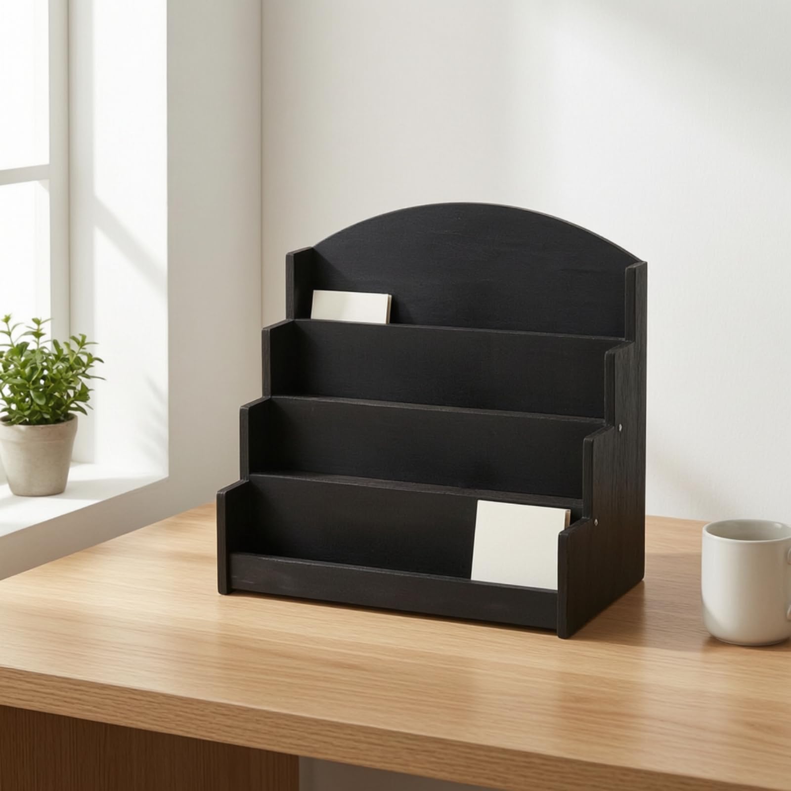 KESOTO Children Book Rack Scaffale Libreria Espositore Mensola Organizzatore in Legno Massello Compatto a Gradini per Cartoline Lettere Documenti Libri, Marrone Scuro, 41.5 26.2 36.5cm