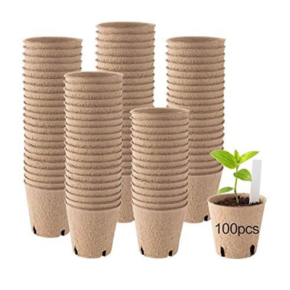 NC 8CM Round Seed Starter Peat Pots Kit for Garden, 100 Pack Biodegradable Seedling Starter Tray Pots with 4 Drainage Holes, Eco-Friendly Organic Plant Nursery Pots for Vegetables, Herbs, Flowers