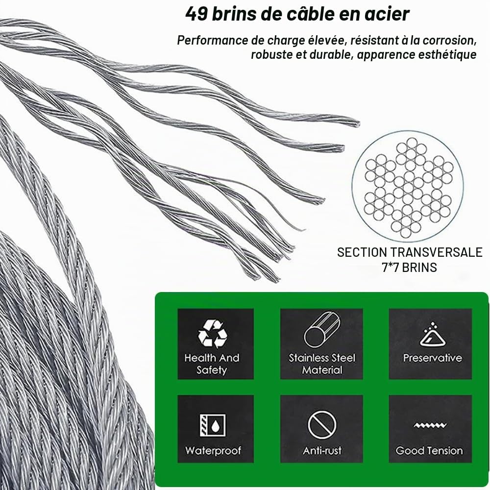 NEWFUN Support pour Plantes Grimpantes，Cable Plante Grimpante Exterieur，Kit Complet en Acier Inoxydable avec Supports Muraux Et Corde De 3 MM, Corde De 24 M，pour Jardin/Mur Béton/Clôture Câble