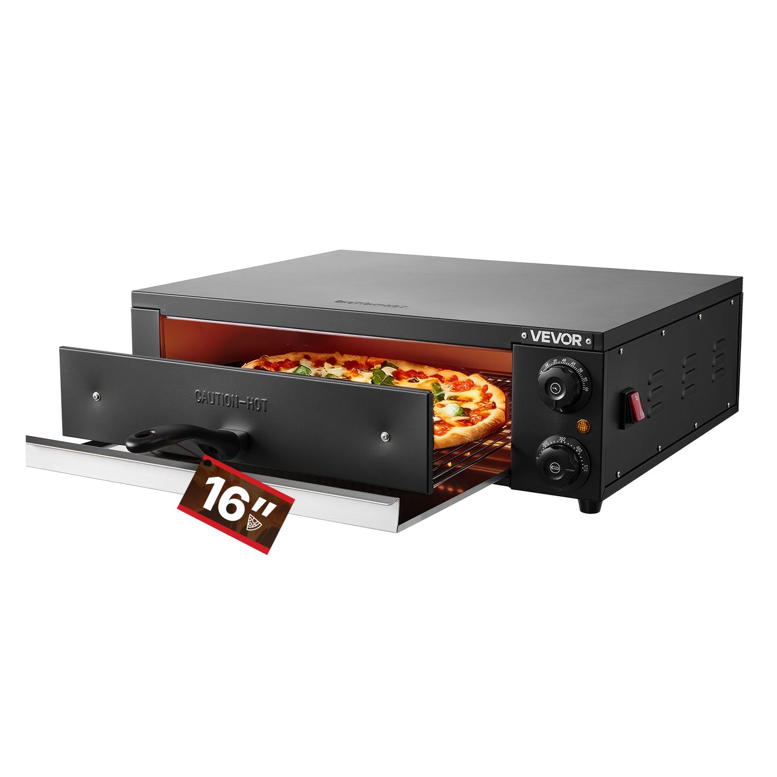 VEVOR Electric Pizza Oven, 16 in Countertop Pizza Oven, 77 to 572°F Temp Range, 1750W Indoor Pizzas Maker w/Timing &amp; Temp Control, Pizzas Cooker w/Dual Heat Tube, Grill Rack, for Kitchen &amp; Commercial