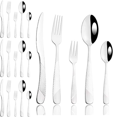 Miniatura 1 de JASHII Juego de cubiertos modernos de 20 piezas, cubiertos de acero inoxidable, multiuso para el hogar, cocina, restaurante, vajilla para 4, pulido