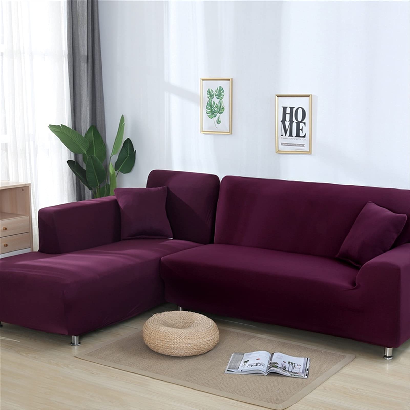 Housse de canapé élastique extensible spandex prune 2 places coin salon