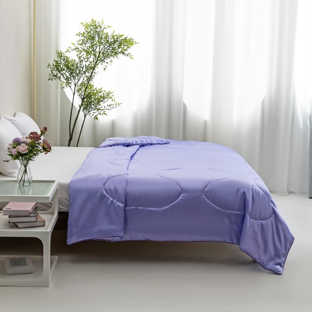 Mateju Silk Satin Coverless Duvet for Summer King Double Single,Cool Quilt Blanket Cosy and Lightweight Quilt, Soft and Comfortable Duvet Ideal for Bedspreads Throw (Snow blue,200x200cm)