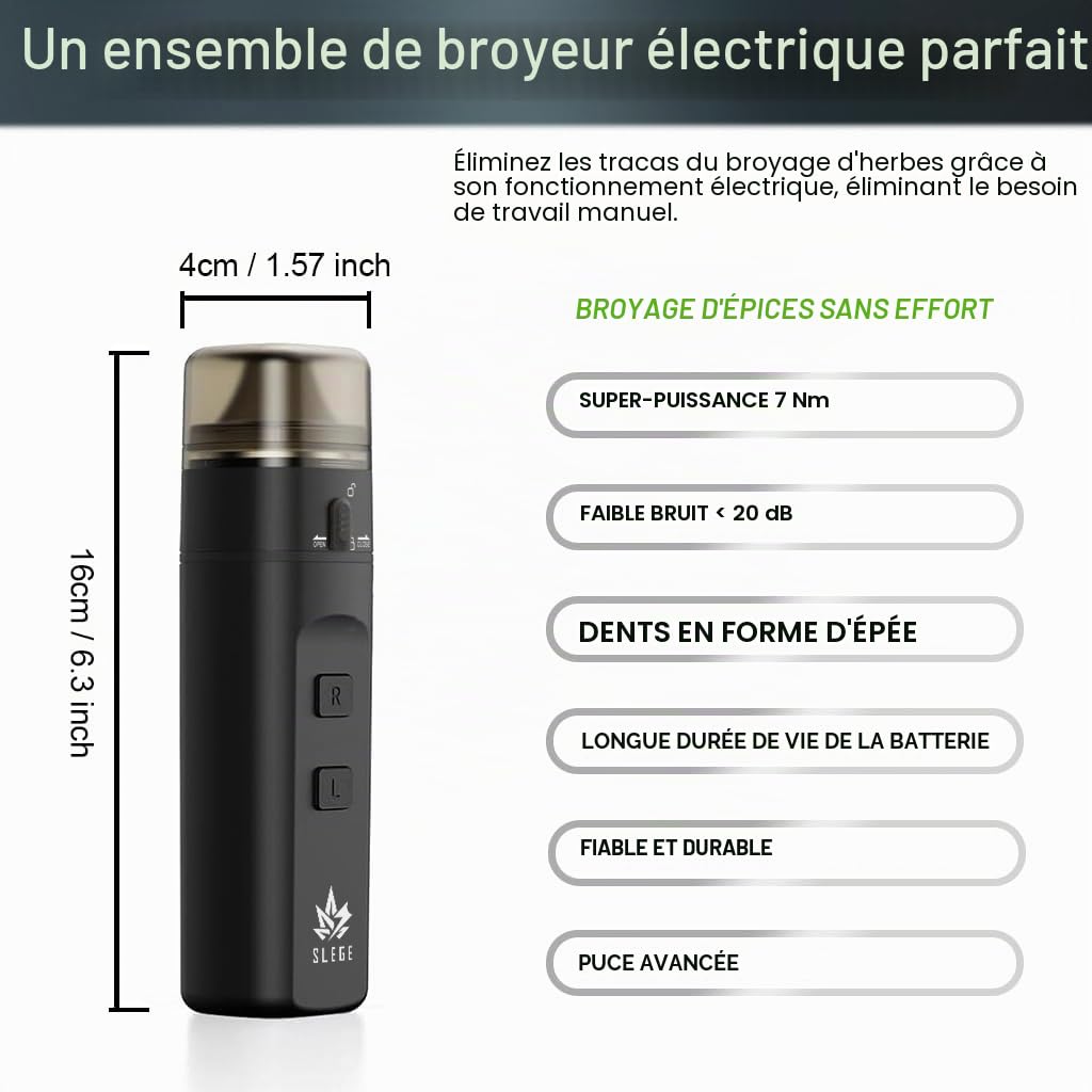 Grinder électrique,Grinder à épices électrique,Portable broyeur épices/pollen,Super Puissance 7 Nm,Broyage bidirectionnel sans blocage,Mouture rapide 1,5 g, Avec trémie,Bol,Tube Conique (noir) USB