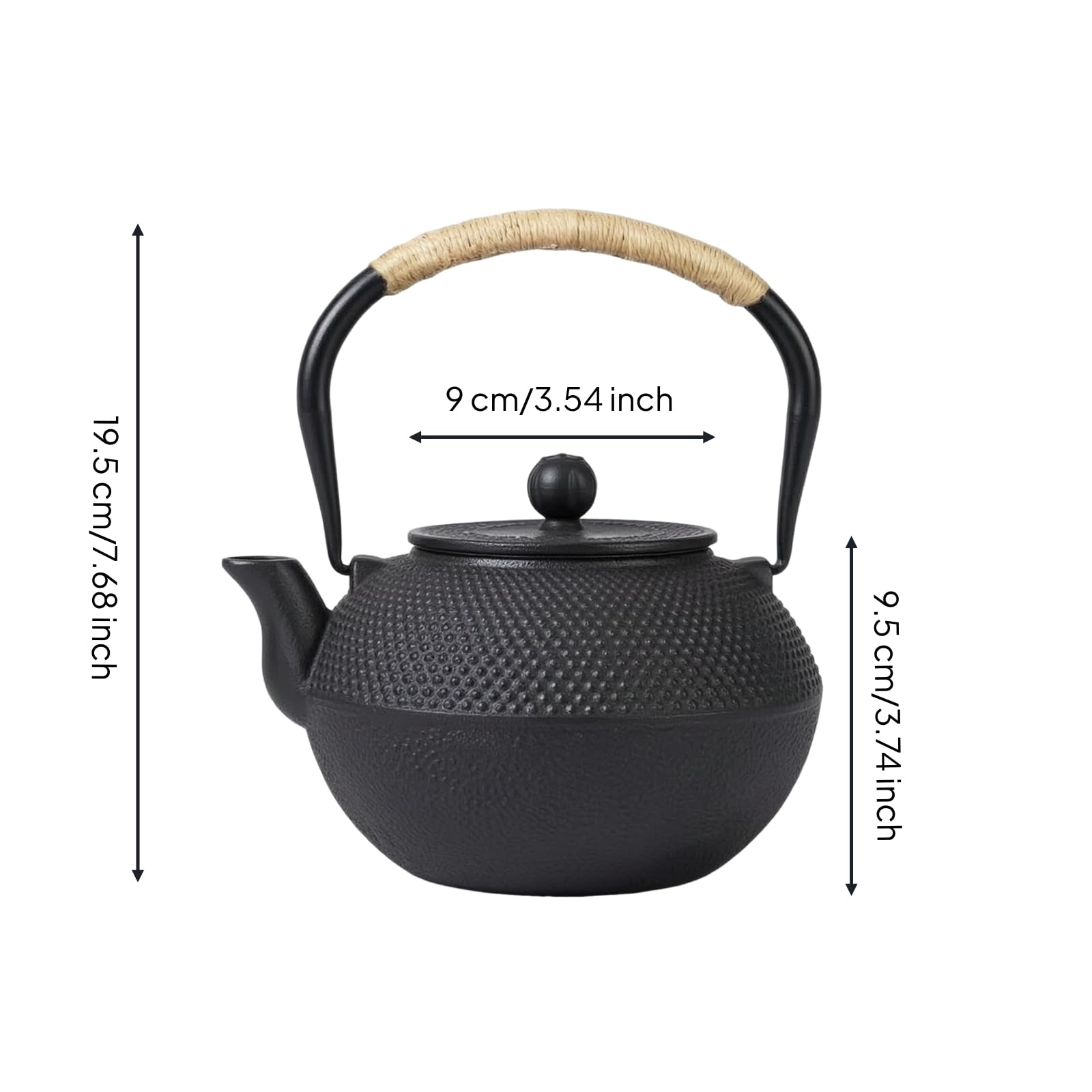 Tetera Hierro Fundido Negra Tetera con Asa Retención l Temperatura Vajilla para Cocina, 1200ml