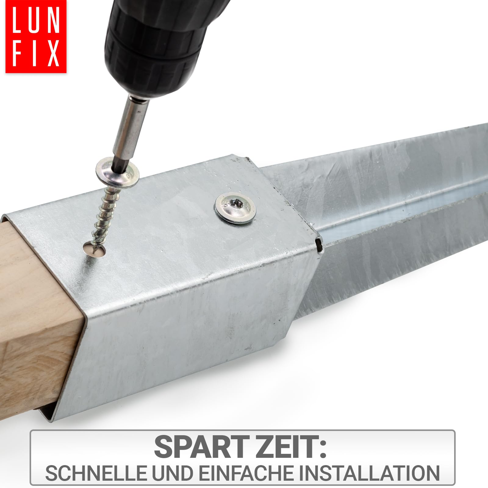 Soporte de Poste para Madera 100x100 mm, Acero Galvanizado, Punta de Anclaje al Suelo 750mm, Espesor 1.8 mm, Base Metálica para Valla Jardín, Fijación Poste Cuadrado Exterior, Lun Fix