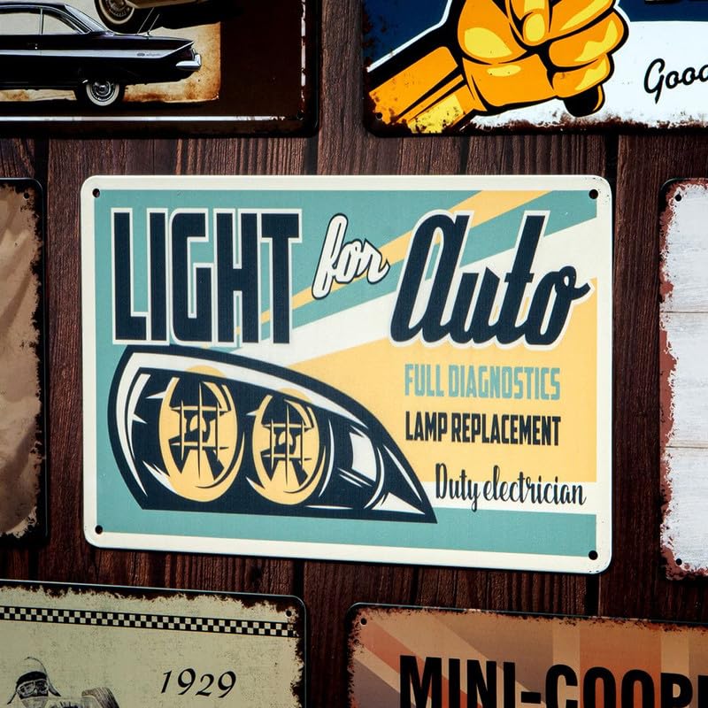 Image of Eazywagon Decorative Retro Metal Signs Wall Plate - 12x8 Inch (Light For Auto) | Weatherproof Vintage Metal Sign Plate for Cafe, Home, Bar, Garage | Decorative Wall Hanging Sign Board