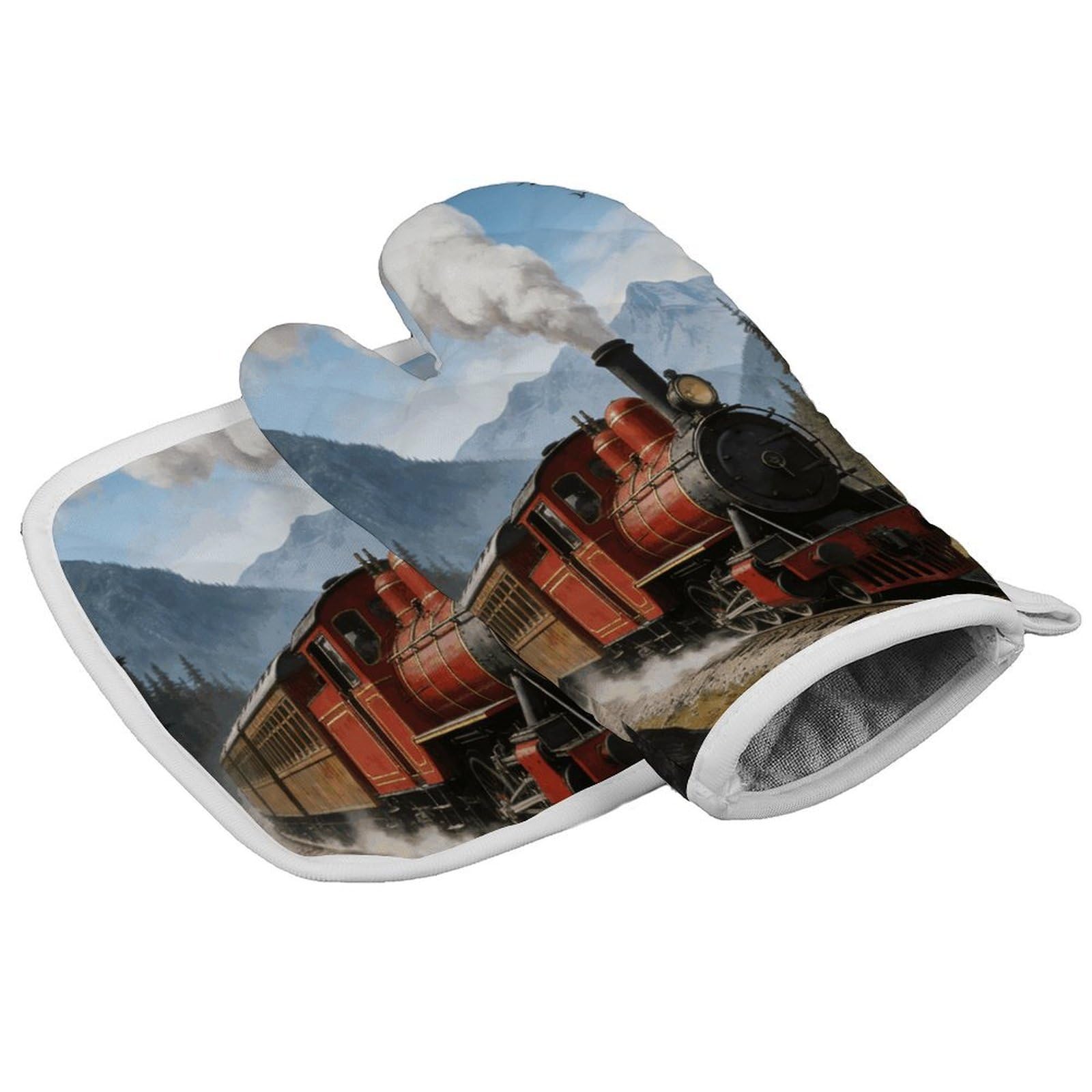 Fodpand Style Train Oven Mitt Set With Lanyard, Cooking Mitt, Protective Thermal Insulation,Kitchen Mitt For Baking, Cooking, Grilling, Microwave