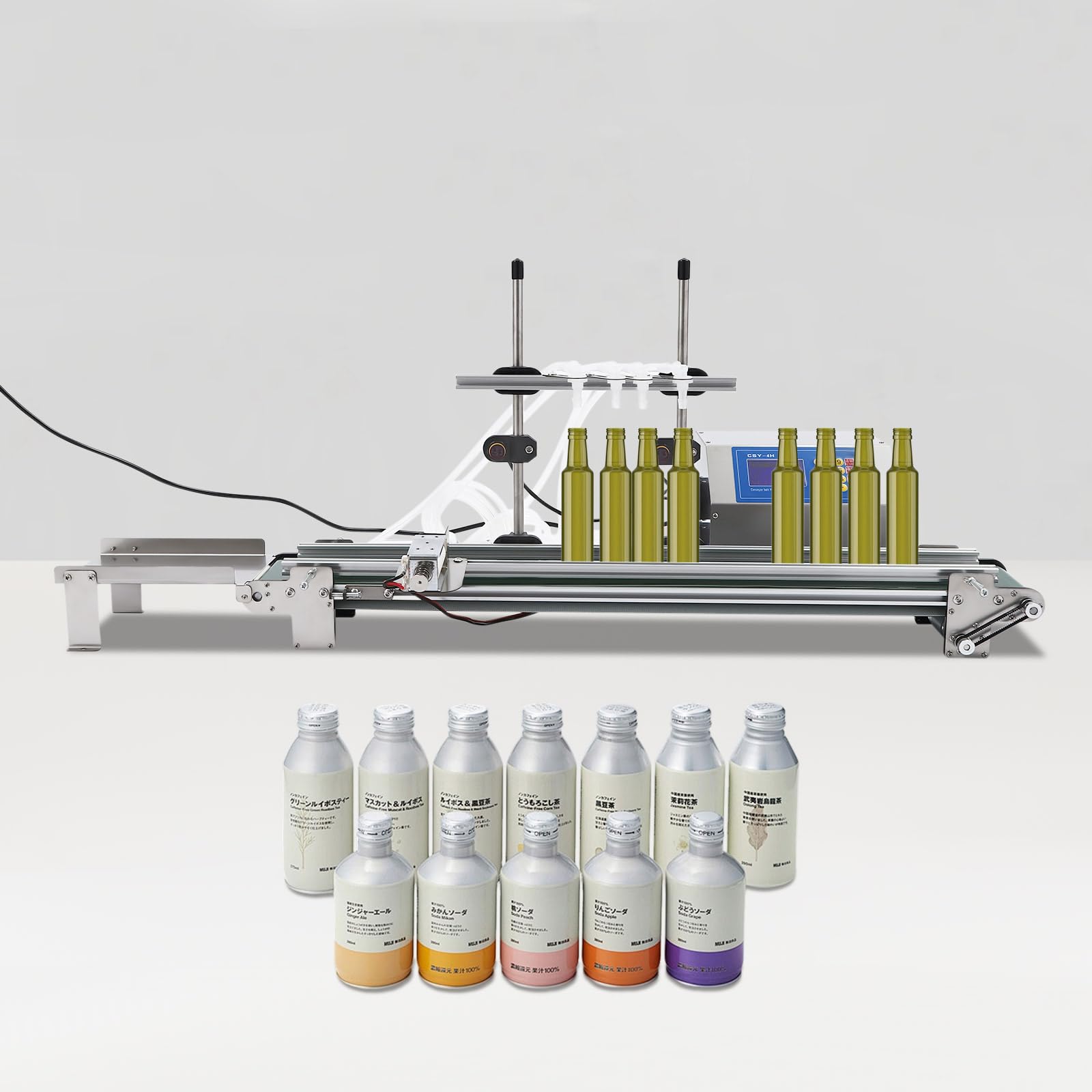 4-Head Automatic Liquid Filling Filling Machine,Adjustable Conveyor Belt SpeedBottle Filling Machine with Belt Conveyor,0.34-16.91oz Filling Range for White Wine, Beverages