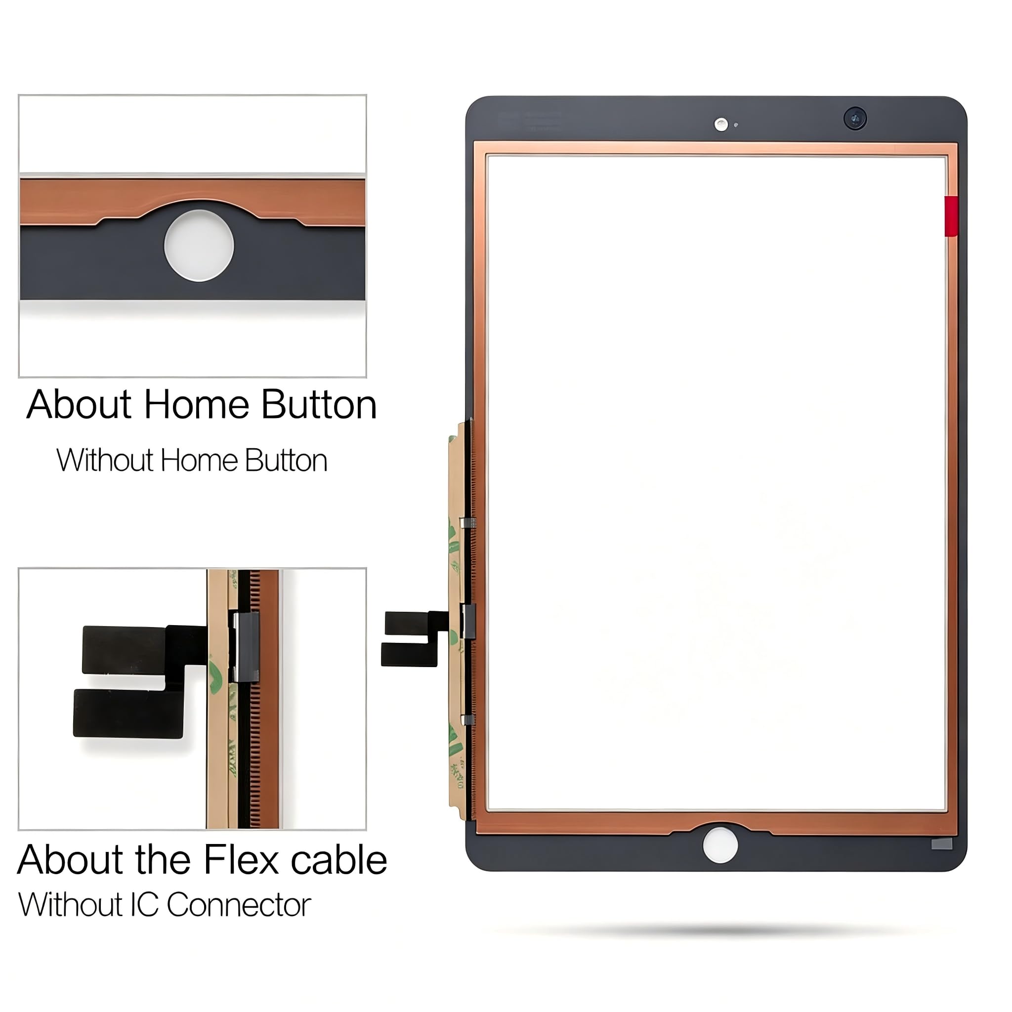 Display für iPad 7 7. Generation 10,2 Zoll (A2197 A2198 A2200, Digitizer ohne Home-Taste (LCD nicht enthalten) + vorinstallierter Kleber + Werkzeug (schwarz)