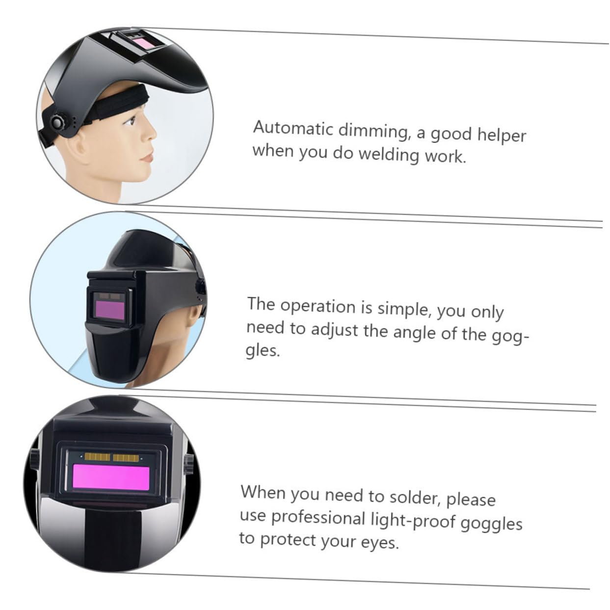 HOMSFOU Maschera per Saldatura Automatico Oscuramento Lcd Leggera in PC Nero Protezione Viso per Lavori di Saldatura