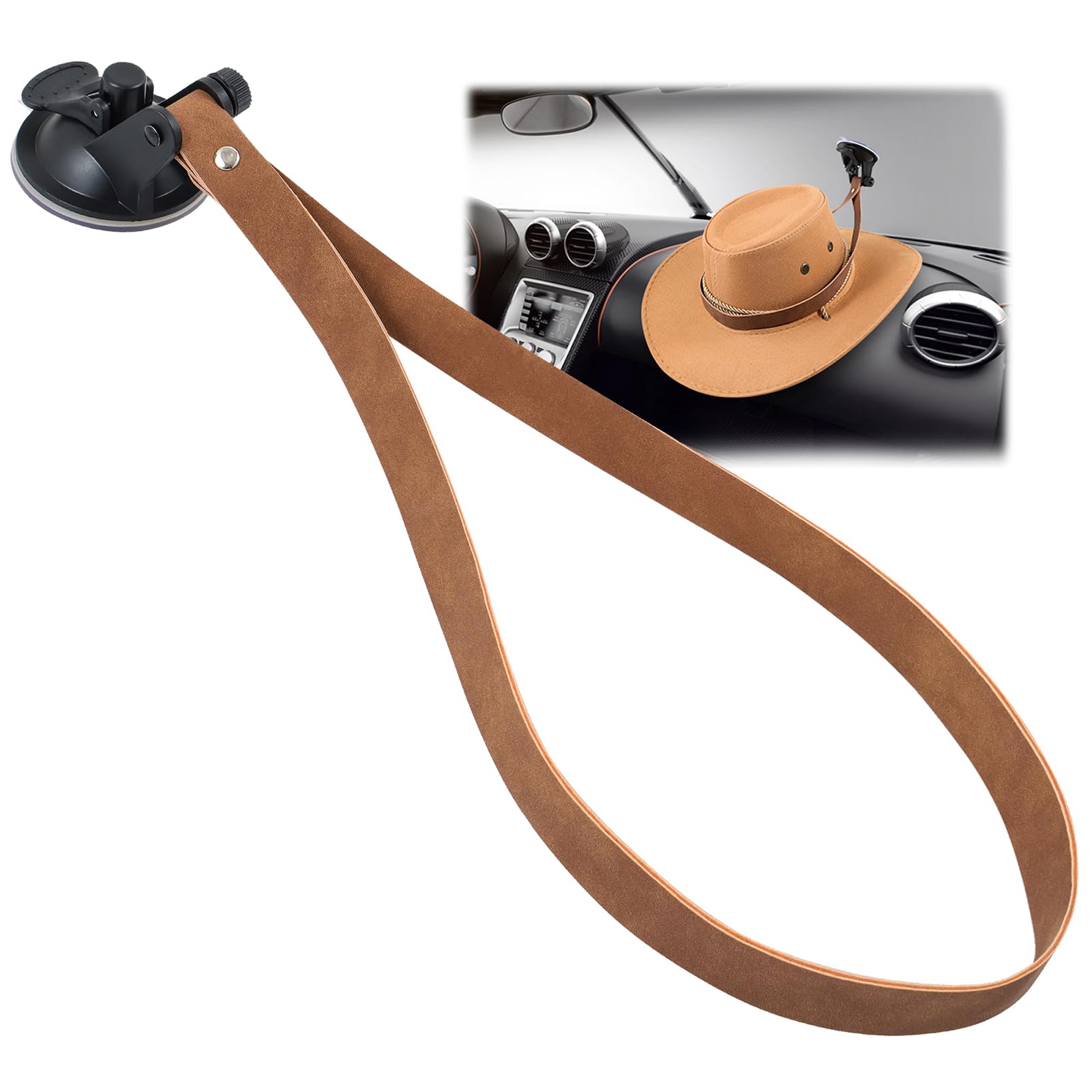 Cowboy Hat Holder for Truck Holder - Keep Your Cowboy Hat Safe While Driving with Our Hat Holder for Truck - The Ultimate Cowboy Hat Rack for Pickup with Strong Suction Cups and Genuine Leather Cord