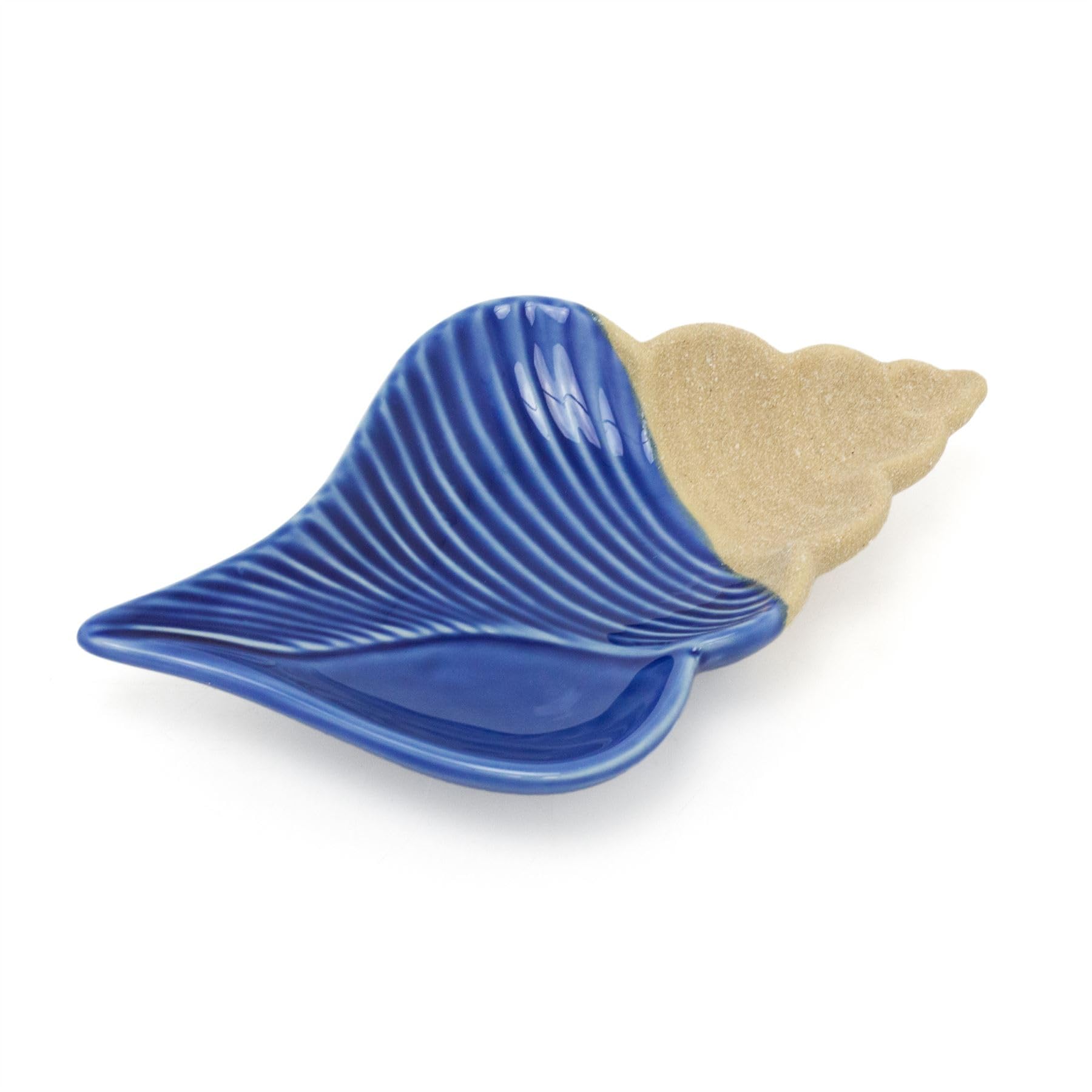 Ceramic Conch Shell Trinket Dish | Blue Seashell Jewellery Tray Nautical Key Dish & Vanity Display | Coastal Homeware Accent for Nautical Decor - 19x12cm
