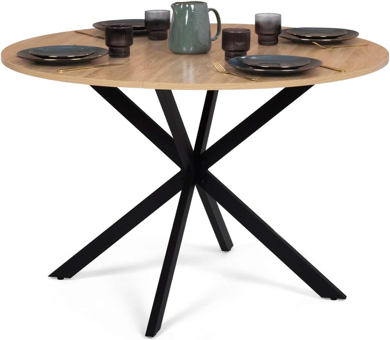 Mesa de comedor redonda IDMarket Alix negra con patas de araña de madera