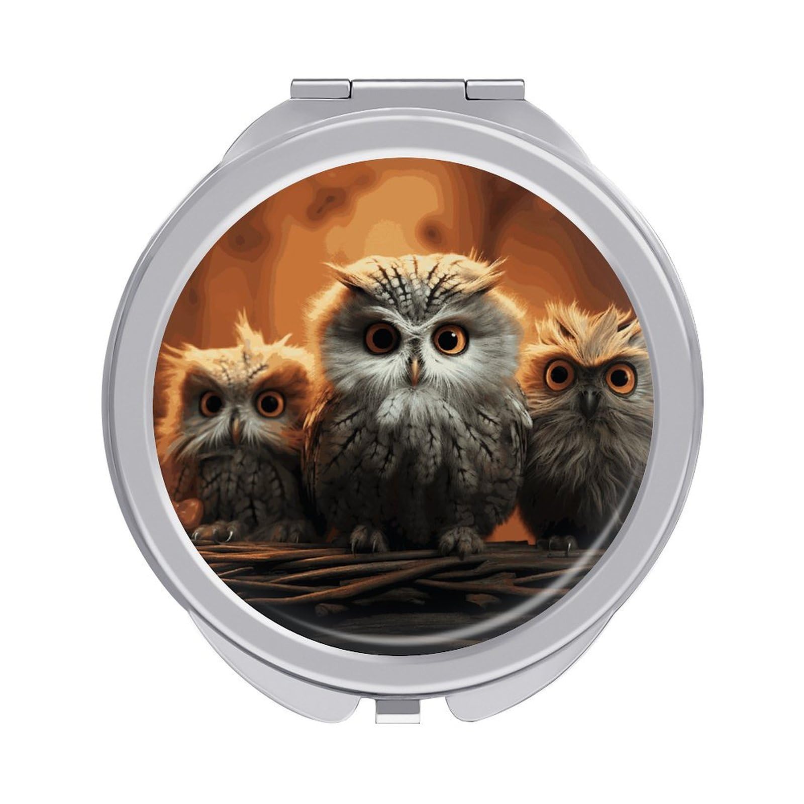 JTREHY Cute Owl Baby Makeup Mirror Silver Mirror Surface Folding Makeups Mirrors Lightweight Durable Looking Glass for Suitable Traveling Handbag and Purses