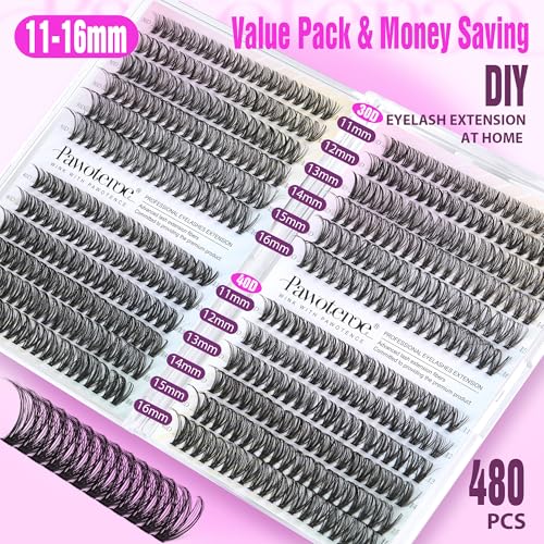 Image of Pawotence Lash Clusters 480pcs Individual Lashes 30D 40D Cluster Eyelash Extensions 11-16mm Eyelash Clusters Lash Extensions for Self Application (30D&40D, 0.07D, 11-16mm Value Pack)