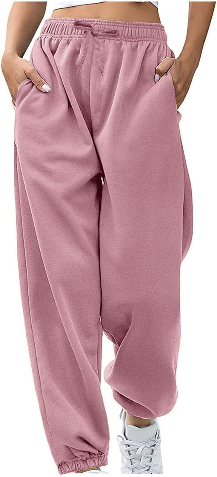Womens Casual Joggers Cotton Sweatpants,Women Solid Color Trendy Athletic Pants,High Waisted Cute Sport Clothes