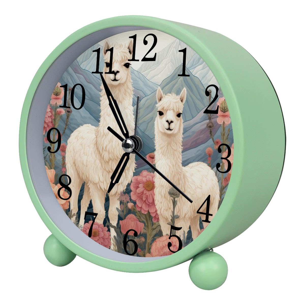 Alarm Clock Vintage Llama Flowers, Silent Non-Ticking with Night Light