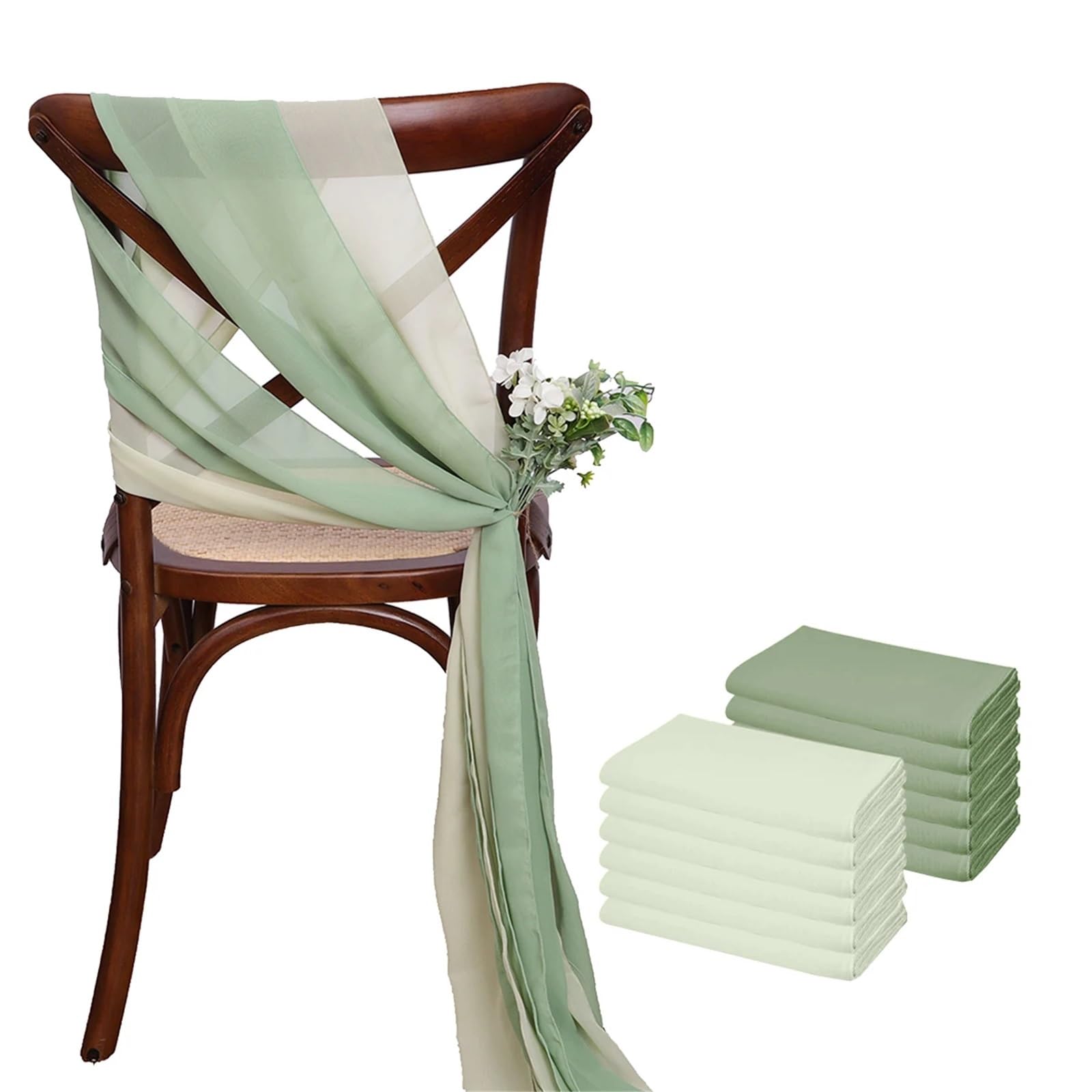 RRYPBOVG Chair Ribbon 17x275cm Sage Green Chiffon Chair Sashes Wedding Covers Ribbon Party Aisle Decor(Green set,24PCS)
