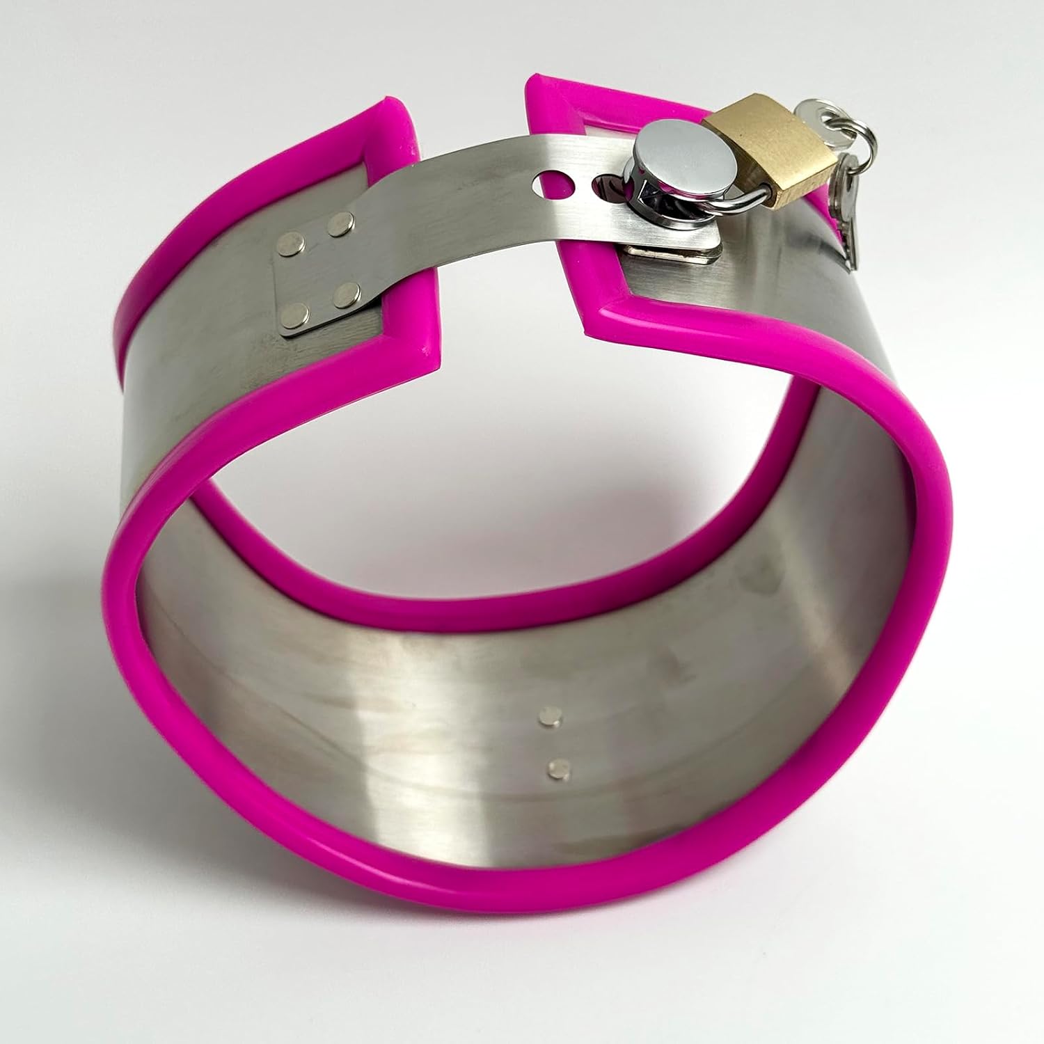 Metal Restraint Slave Choker Black/Pink Rubber Trim Stainless Steel Adjustable Neck Collar Posture Bondage BDSM Flirting Toy