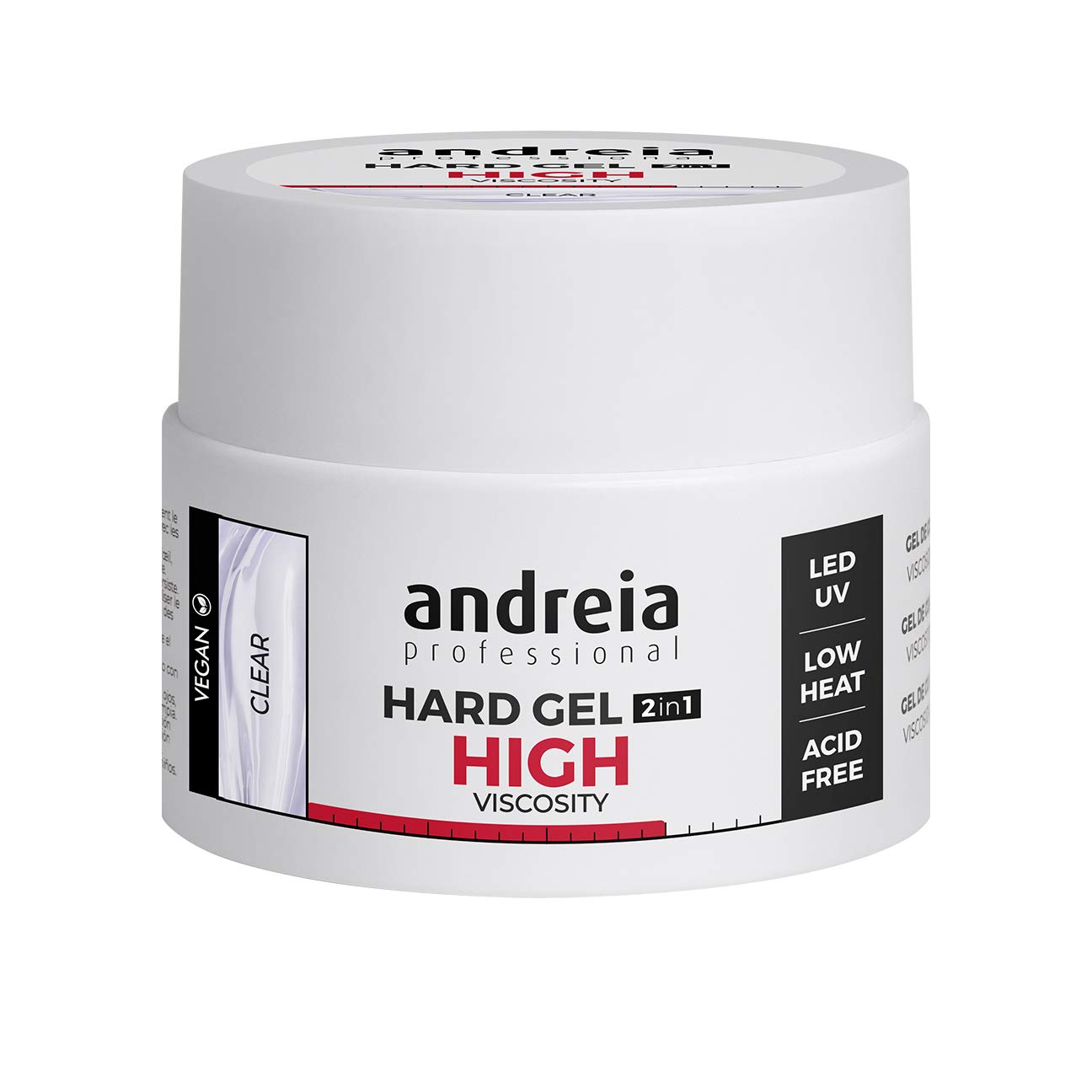 Andreia Professional Hartes Nagelgel Zweiphasig 2 in 1 LED und UV Gelaufbau - Gel mit hoher Viskosität für harte, starke Nägel, Spitzen und Verlängerungen - Aufbaugel für Nägel - Farbe Klar 44g