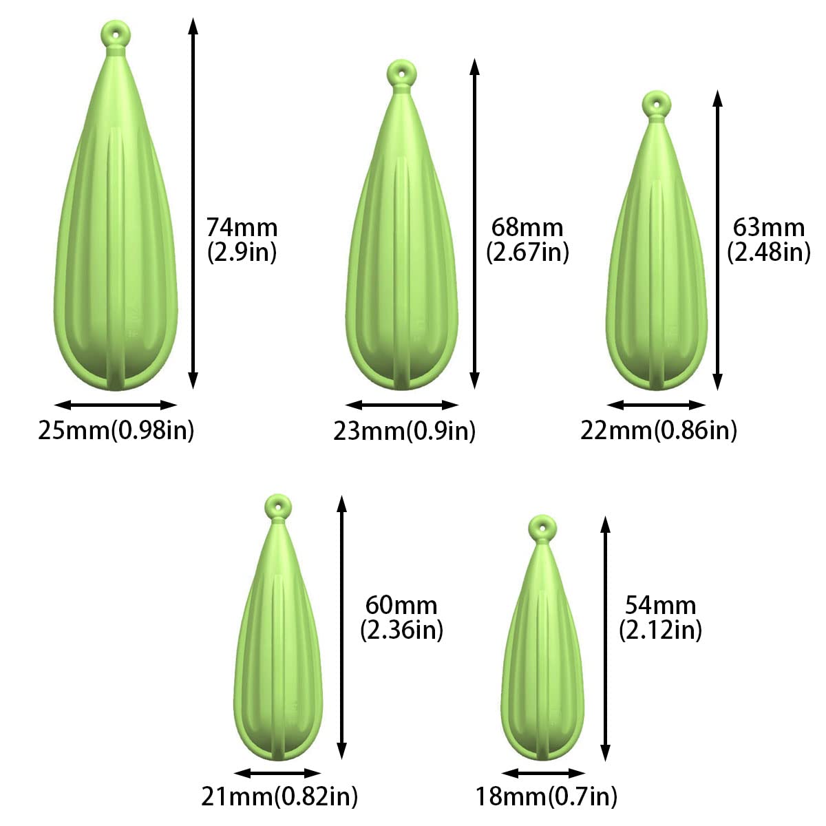 DGHAOP 5IN1 Fishing Practice Casting Plugs Suitable for Improving Casting Skill, 5 Mixed Sizes Luminous Bait Casting Practice Plug 7/10/12/15/20g