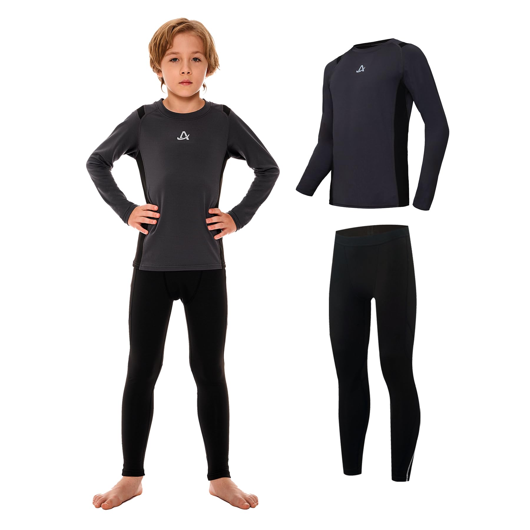AMZSPORT Thermounterwäsche für Kinder, Skiunterwäsche und Funktionsunterwäsche für Fussball und Training im Winter, Thermowäsche für Mädchen und Jungen, Warm und Bequem