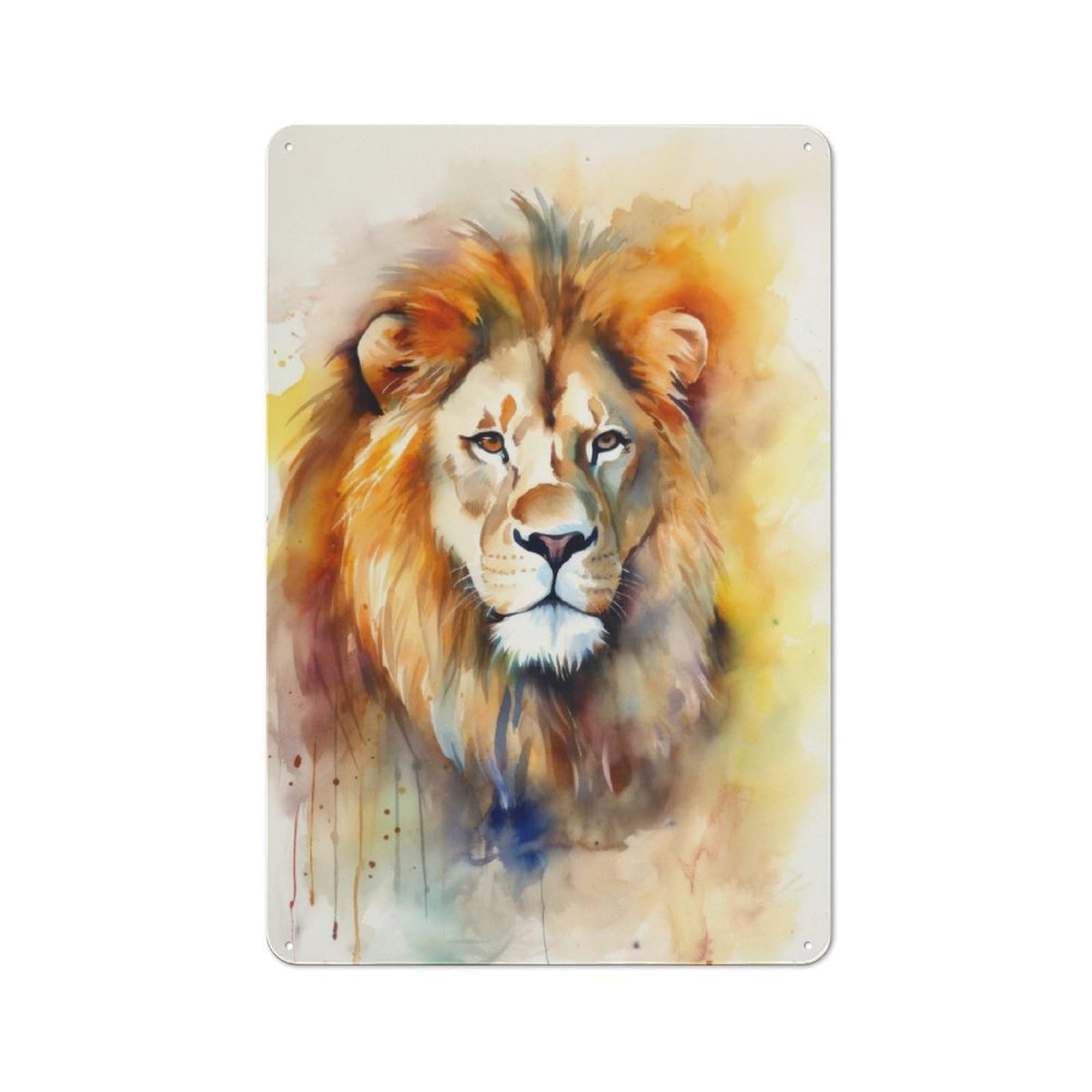Junmoney Lion Watercolor Portrait Metal Wall Sign 30X20cm Featuring For Garage Wall, For Vintage Wall Decor Fans, For Home Office And Studio Walls