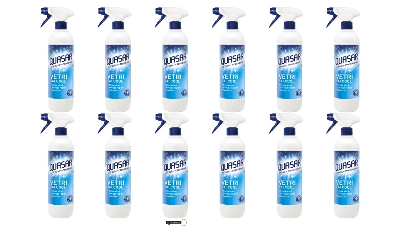 Quasar - Limpiador de cristales con alcohol (12 unidades, 580 ml, incluye llavero Italy Shop Service gratuito)