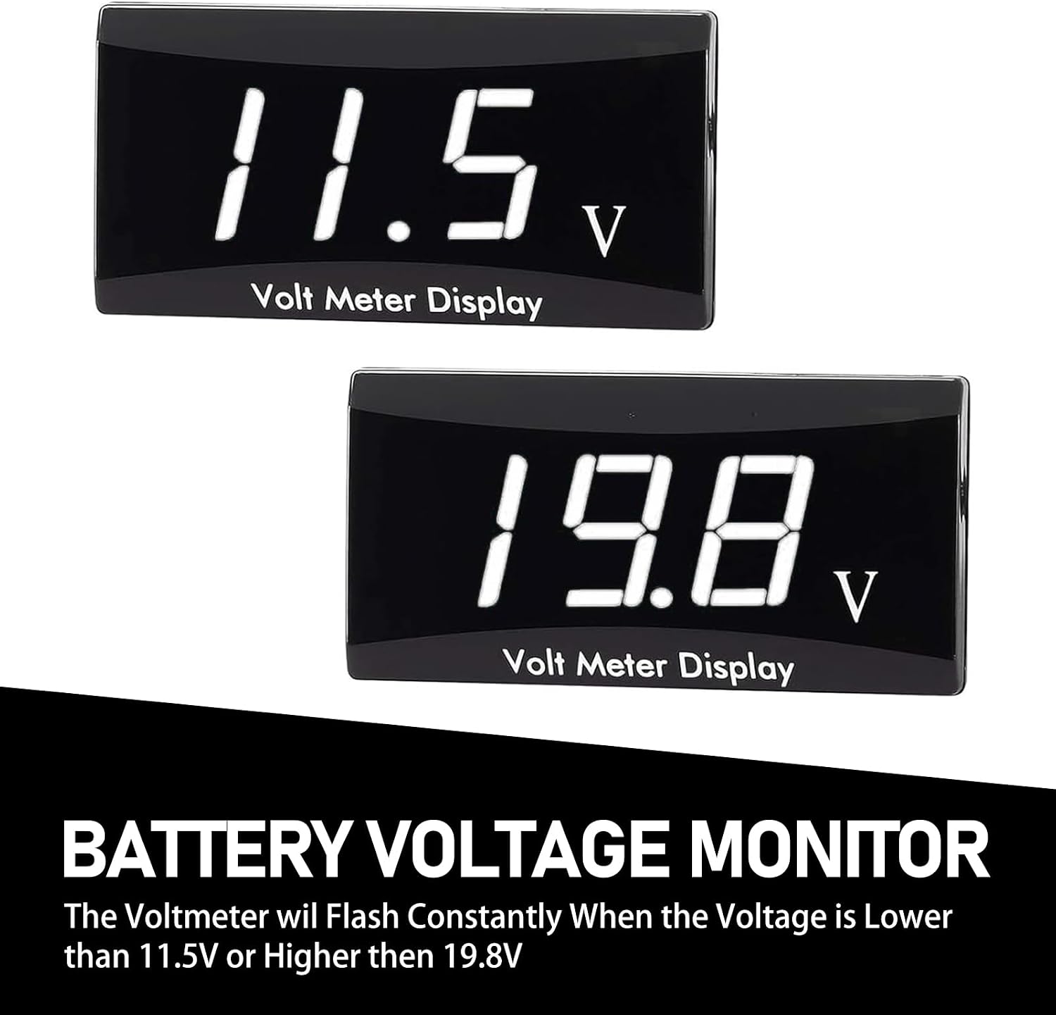 Pack-1 Car Voltmeter Gauge, DC 12V 1.1" x 2.2" x 0.4" Big Screen Digital Display Voltage Measuring Instrument, Waterproof Dustproof Voltmeter with Alloy Bracket, Universal for Cars (White)