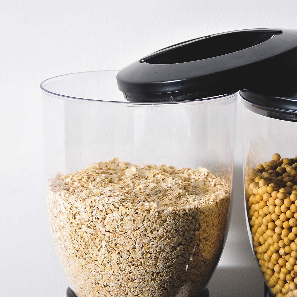 Dispensador de cereales de doble barril, dispensador de alimentos secos con gran almacenamiento para avena, frijoles, nueces, arroz, recipiente de almacenamiento de cocina, color negro