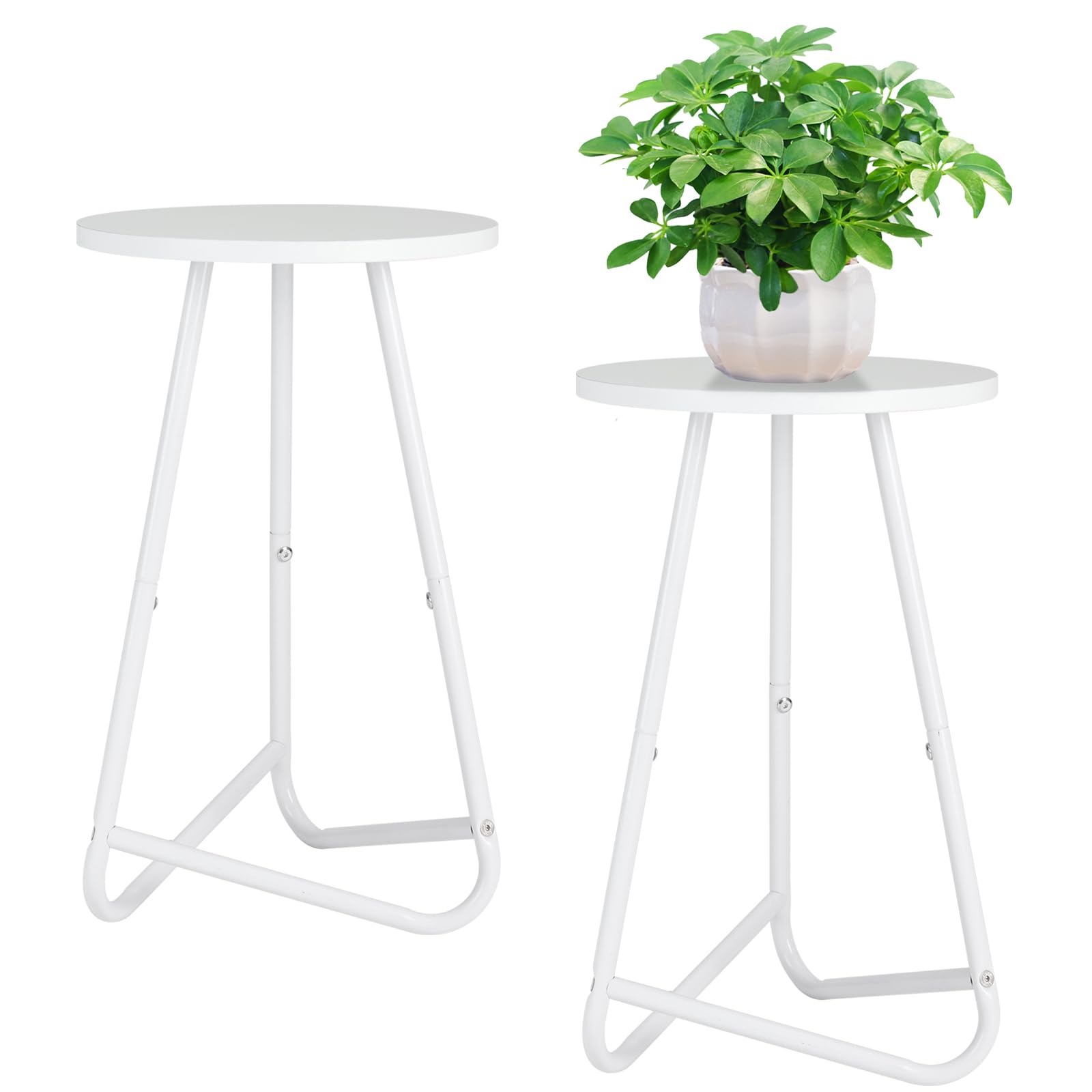 HDANI 50cm Rund Pflanzenständer,Blumenständer 2 set,Pflanzenregal aus Holz und Metall,Modernes Regal für Zimmerpflanzen für Wohnzimmer, Balkon und Büro,Weiß