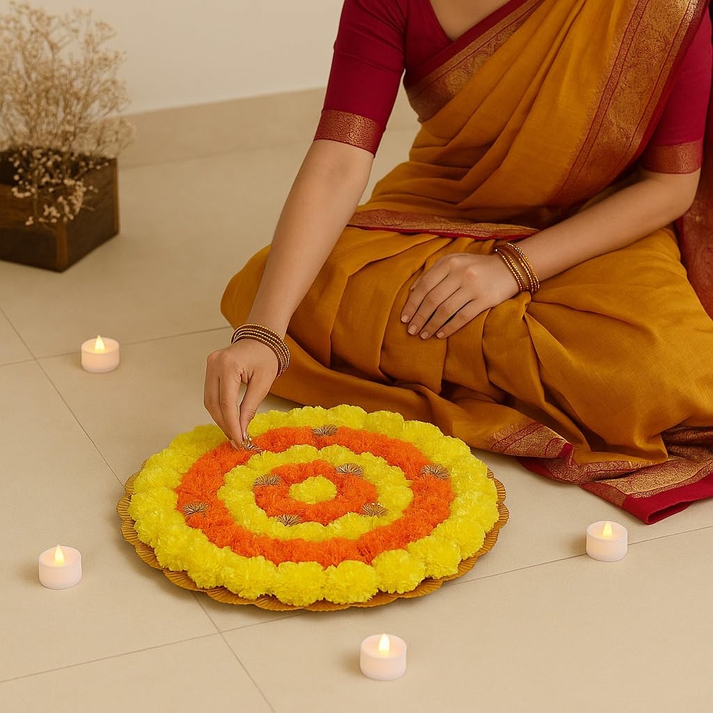 Handmade Genda Marigold Rangoli Mat - Diwali Decor -5