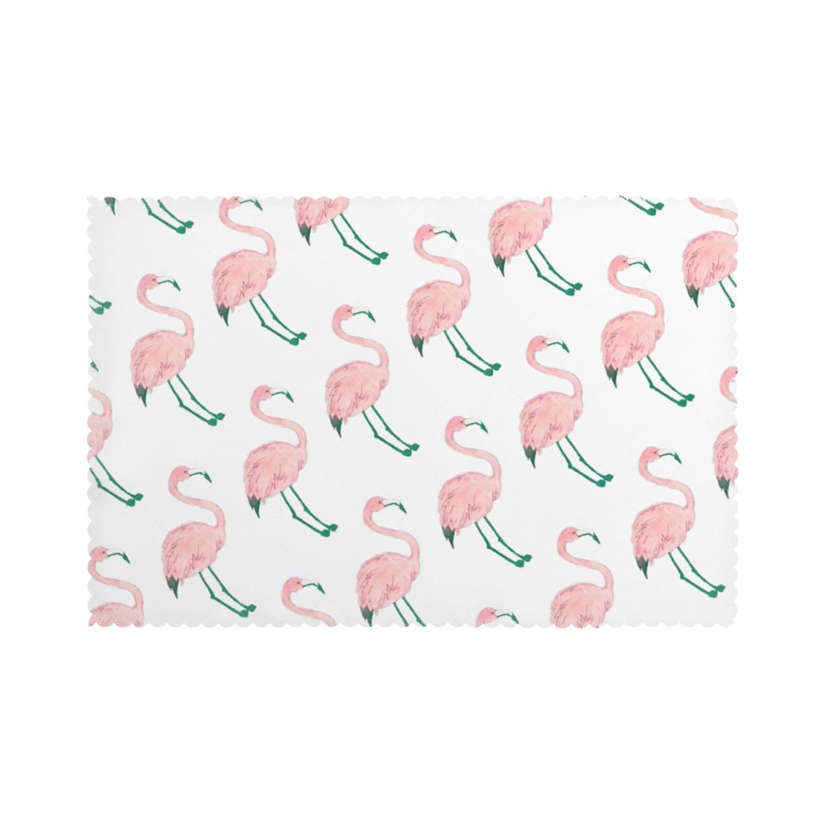 Hand Painted Flamingo Bird Print Placemats Set Of 6, 12x18 Inch Polyester Washable Heat Resistant Kitchen Dining Table Mats