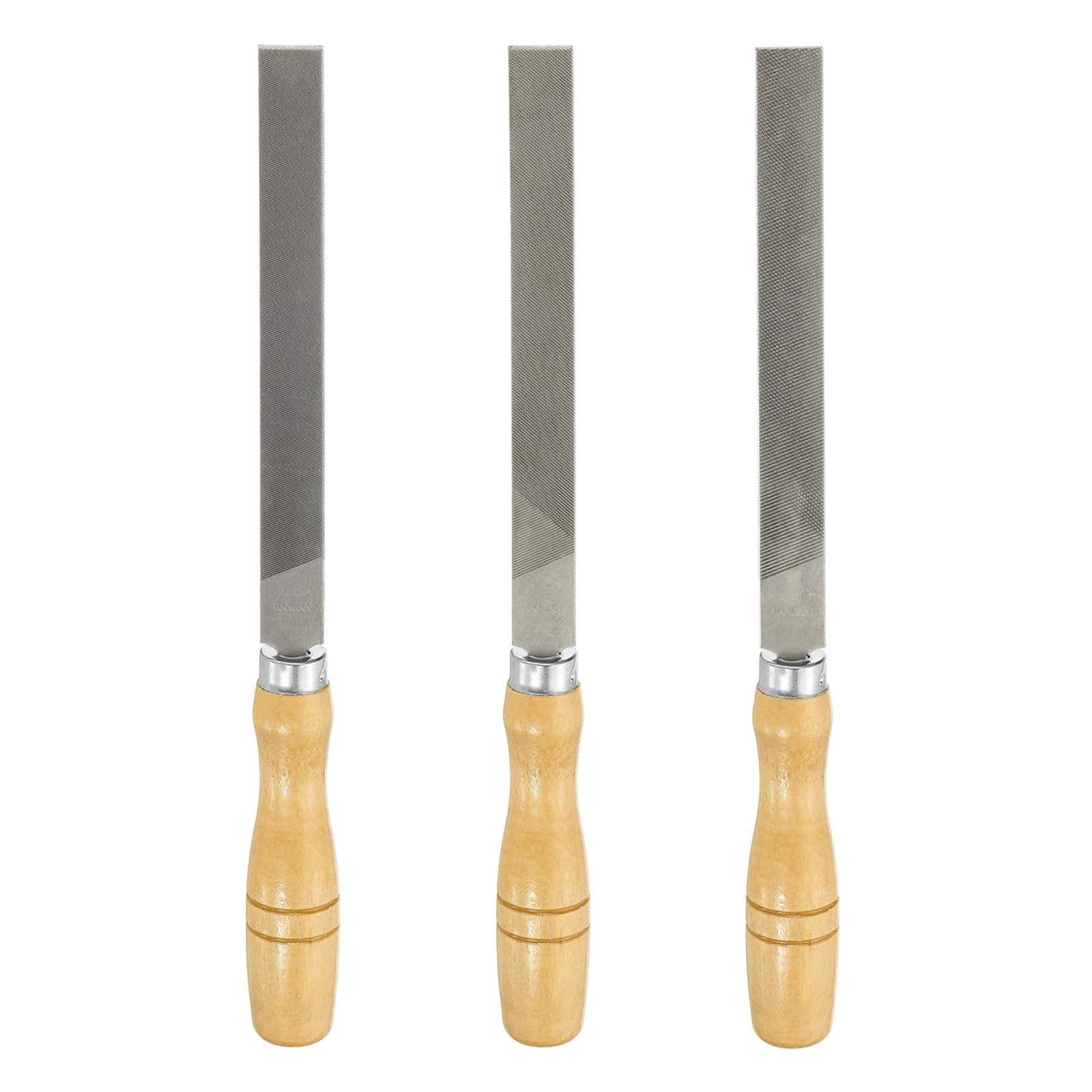 sourcing map 3pcs Flat Cut File 6" Double Cut Teeth High Carbon Steel Hand Rasp File with Wood Handle for Metal Wood Deburring Removing