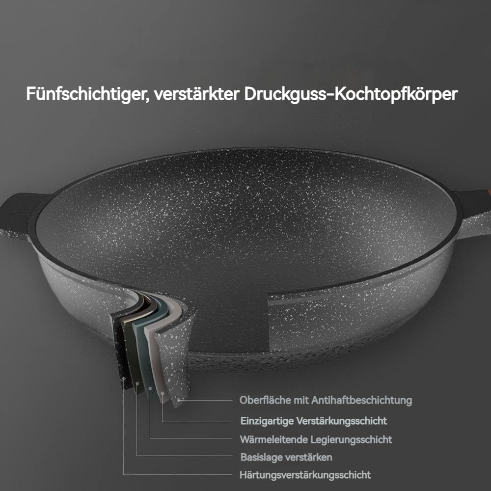 Maifan-Stein Edelstahl-Antihaft-Pfanne mit fünf Lagen, verstärkte Bratpfanne, antihaftbeschichtet, tiefe Bratpfanne mit Deckel, große Größe 32 cm