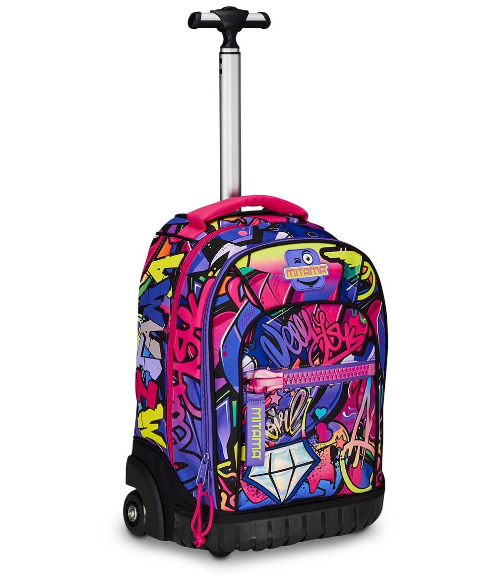 Mitama Trolley Schulranzen Purple Bloom, Rucksack mit Rollen, mit geräumigem Fach und Doppelgriff, Mehrfarbig, Grundschule und Freizeit, Mädchen