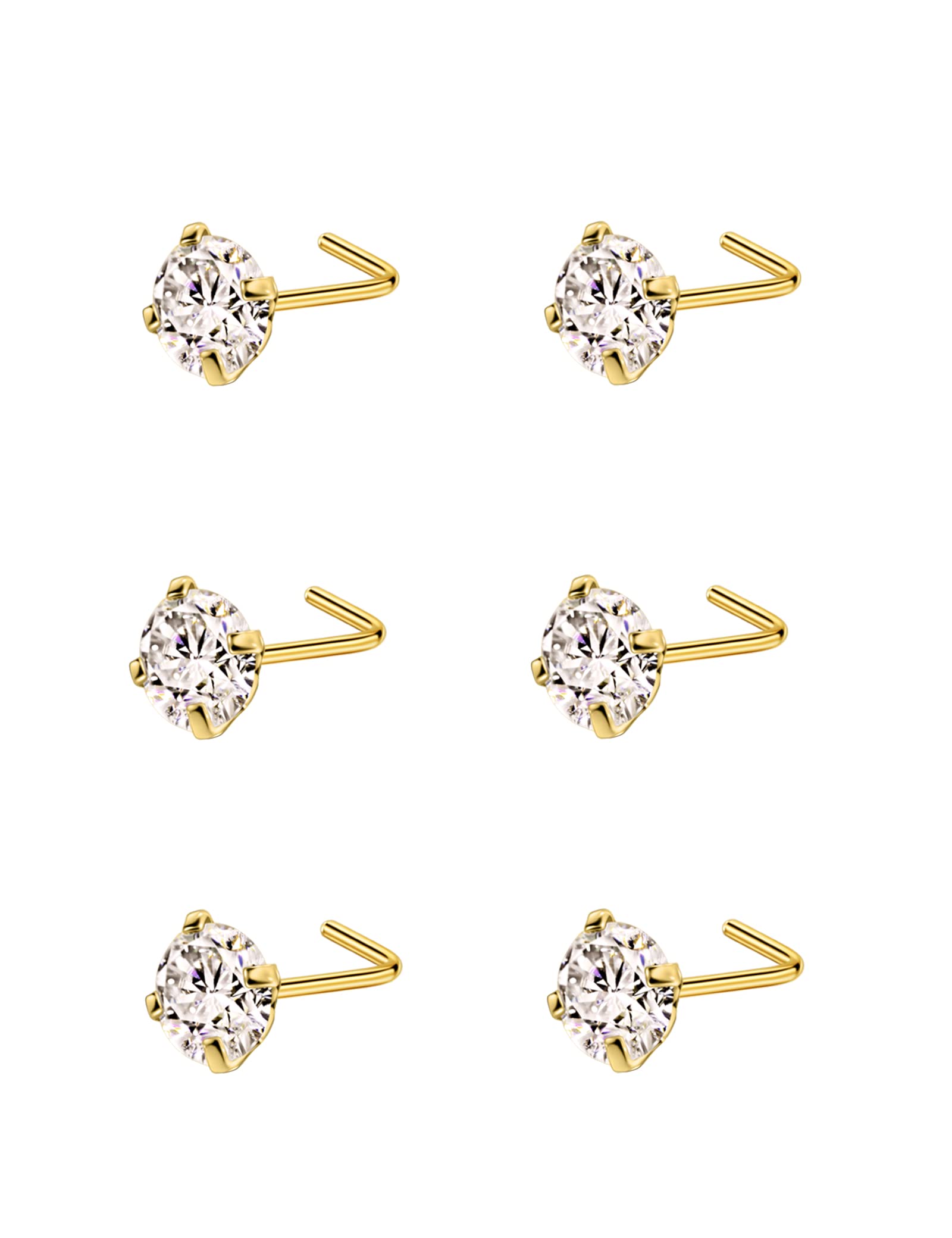 FANSING 316L Surgical Steel Nose Rings L Shape Diamond Nose Studs Hypoallergenic Nostril Piercing Jewelry CZ Nose Screw for Women & Men, Clear/AB/