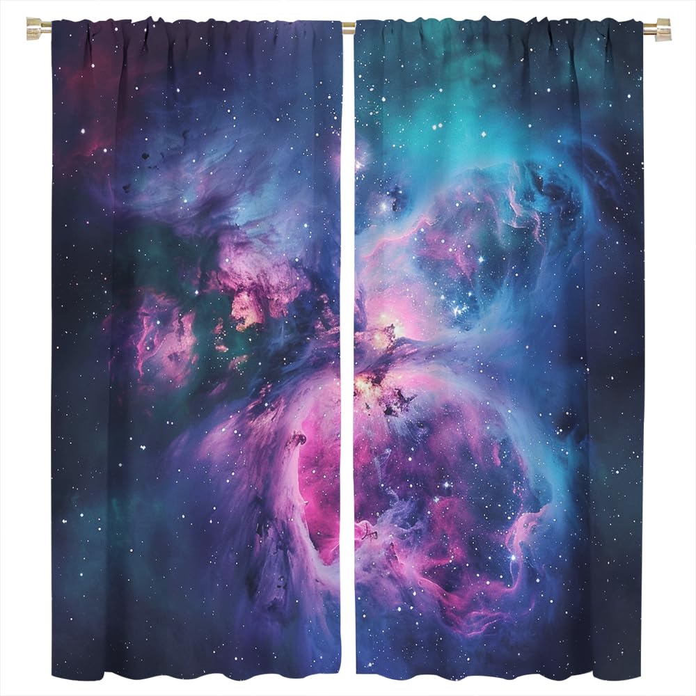 FYFMUSHE Abstract Nebula Blackout Window Curtains Vintage Mysterious Universe Space Rod Pocket Curtains for Bedroom Thermal Insulating Drapes for Living Room 107cm W x 115cm L