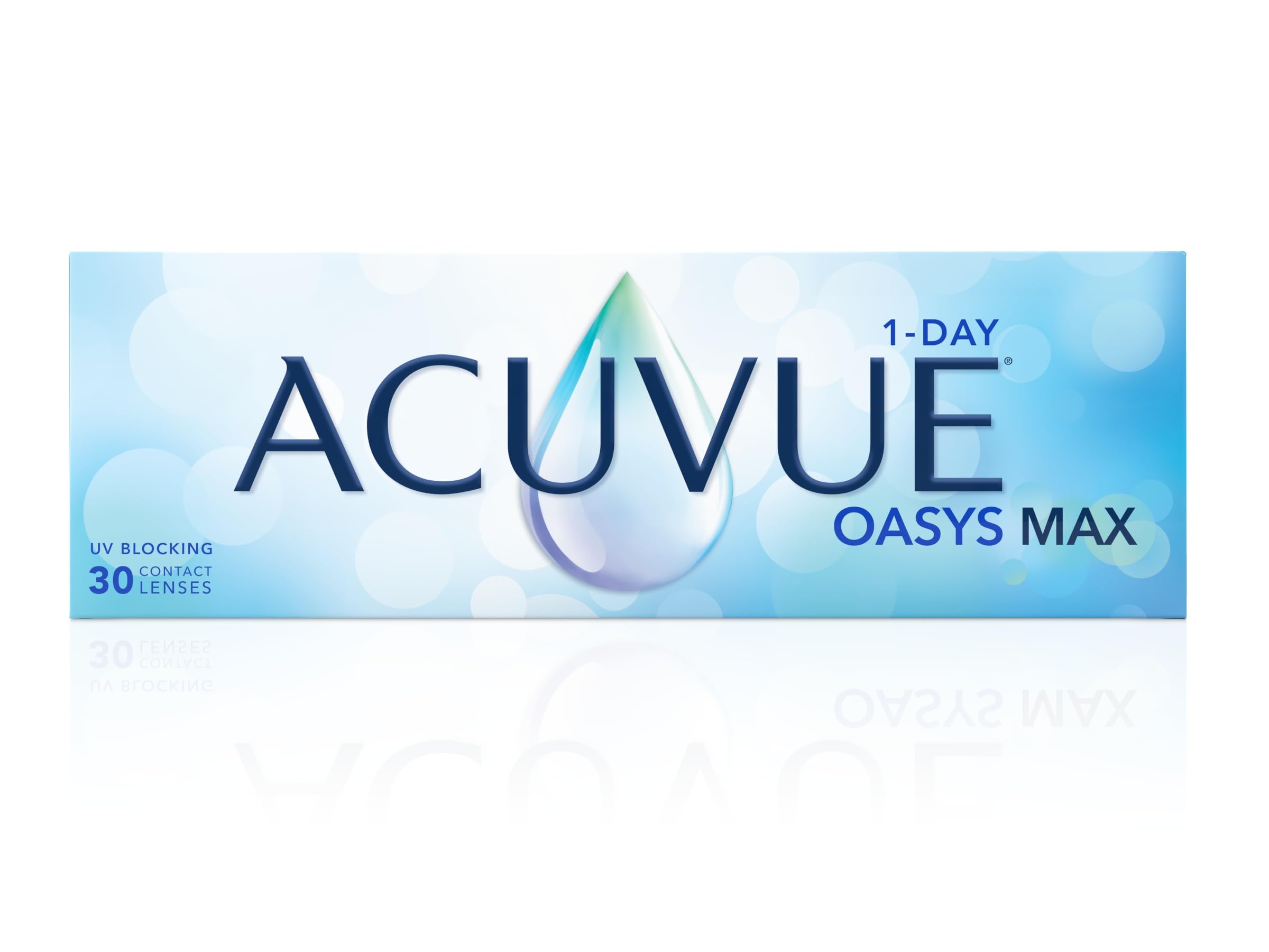 ACUVUE OASYS MAX 1-​Day, lenti a contatto giornaliere; Comfort tutto il giorno e visione nitida, filtrano la maggior parte della luce blu-​viola;-​0.50 diottrie; BC 8.5; DIA 14.30; 30 lenti