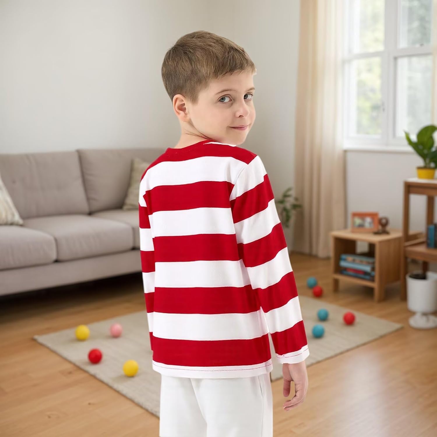 Boys Rainbow Striped Shirts for Kids Long Sleeve Cotton T-Shirts O-Neck Tops - Image 3